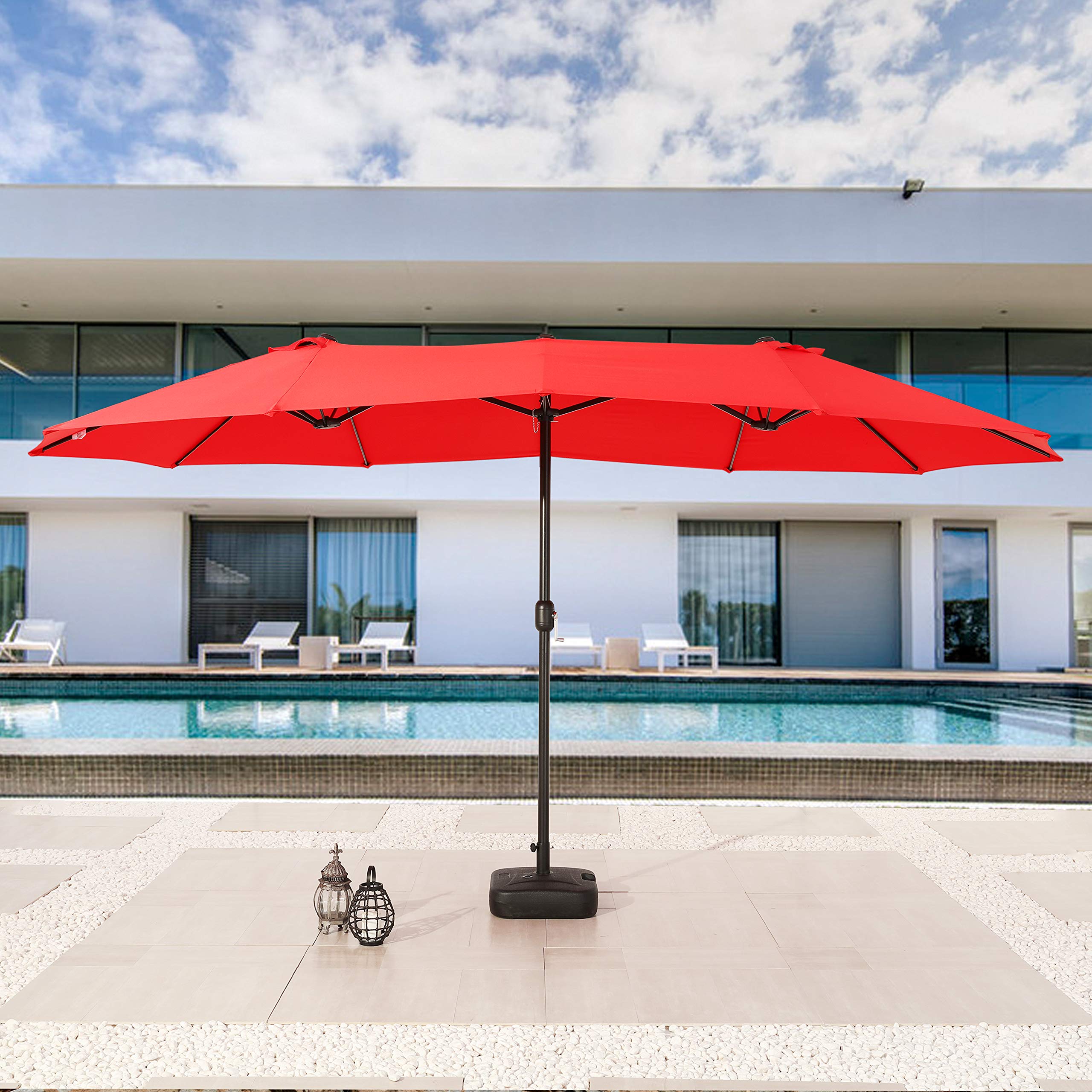 LOKATSE HOME 15 Ft Twin Patio Umbrella - Double Sided Outdoor Sunshade Canopy with Crank Handle - Perfect for Garden, Poolside, Beach, Deck, and Outdoor Dining Areas
