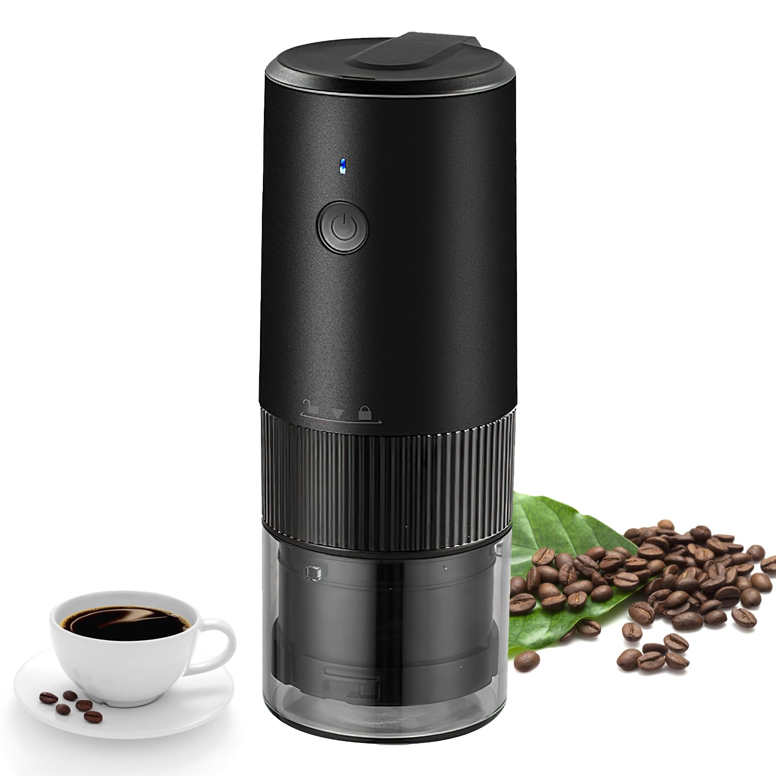 Electric Coffee Grinder with Adjustable Coarseness - Portable USB Burr Grinder for Espresso, Drip Coffee & French Press - Includes Cleaning Brush for Home, Office & Travel Use