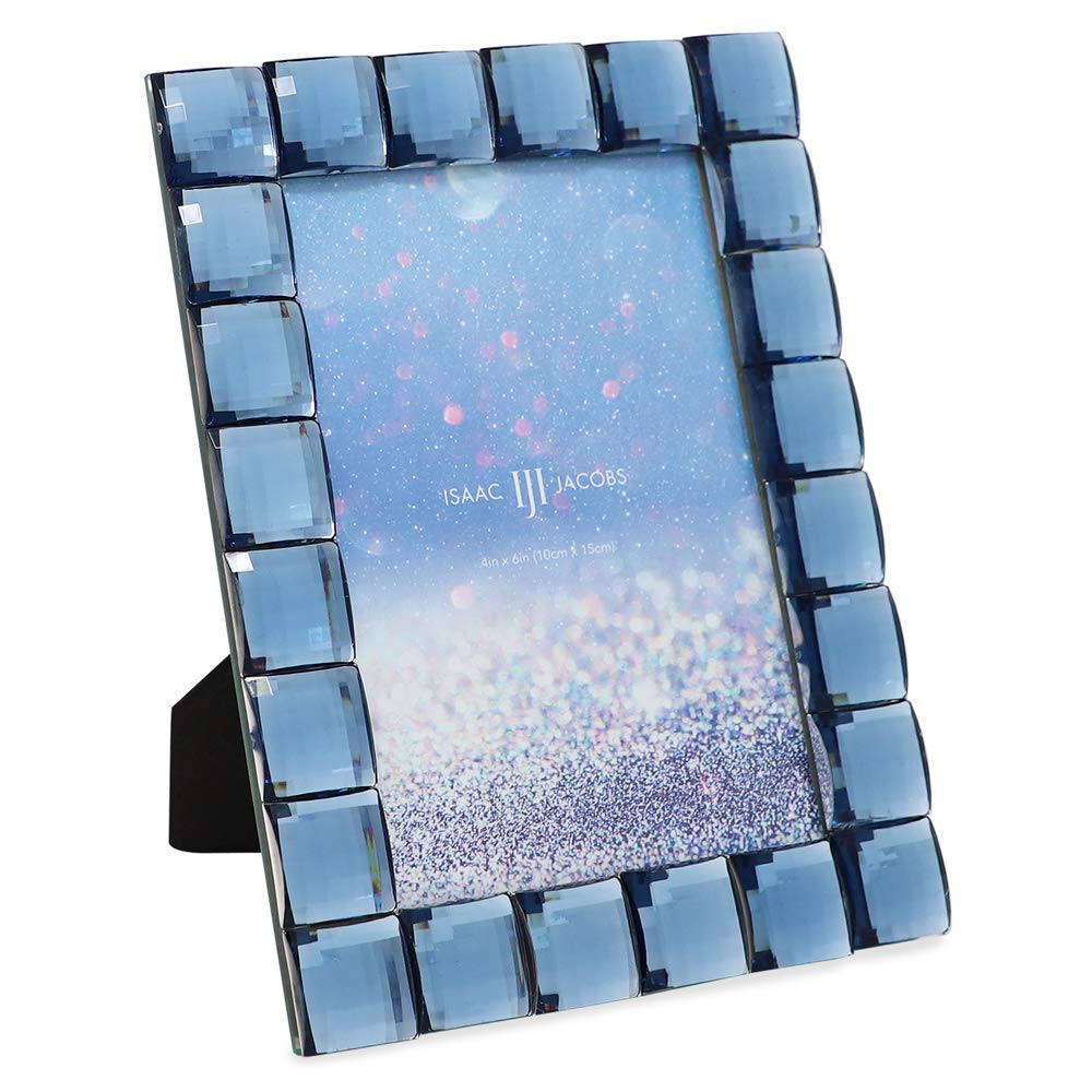 Isaac Jacobs 4x6 Navy Blue Sparkling Jewel Photo Frame - Elegant Home Decor for Pictures, Wall Display & Gift Giving - Perfect for Weddings, Anniversaries & Family Memories