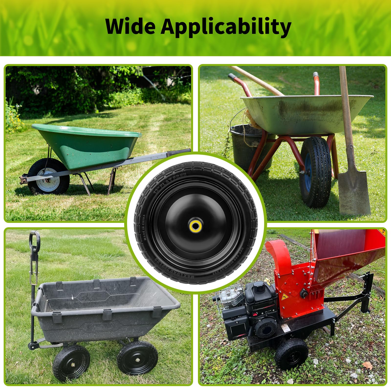 13 Inch Wheelbarrow Wheels - 4.00-6 Solid Flat Free Tires with 5/8