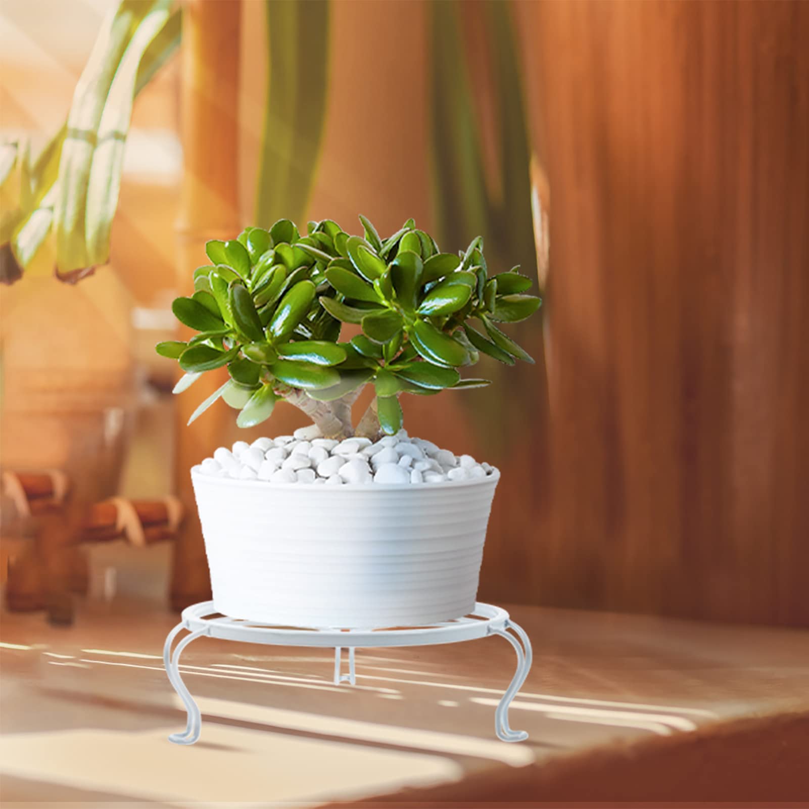 Happyyami 1Pc Wrought Iron Dwarf Shelf Plant Stand - European Style White Metal Flower Pot Holder & Vase Stand - Perfect for Indoor/Outdoor Garden Decor, Balcony, Patio, and Home Plant Display