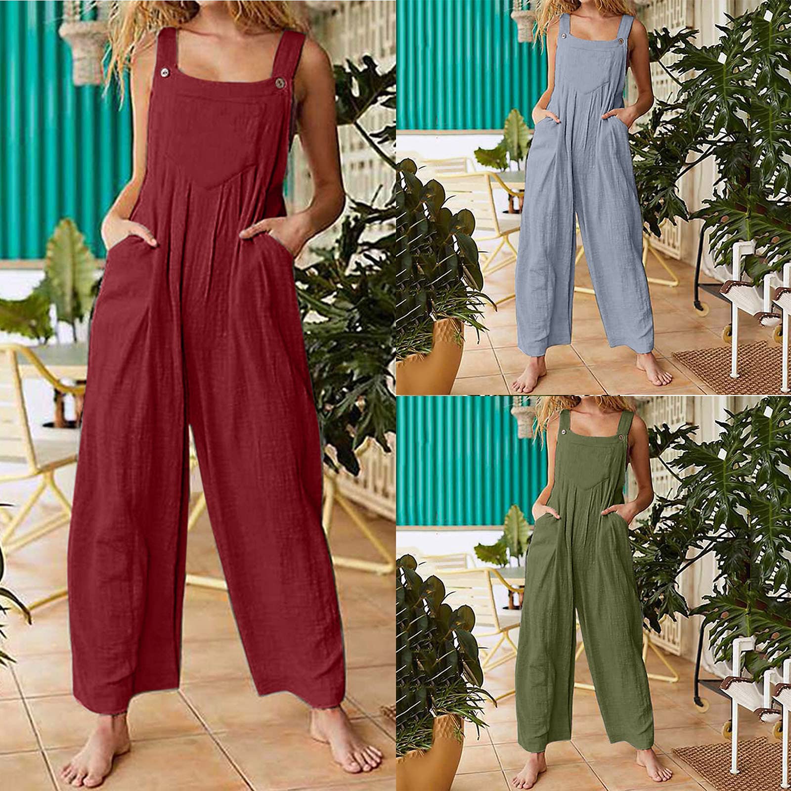 YRAETENM Women's Loose Fit Overalls - Floral Print Suspender Pants with Pockets, Sleeveless Wide Leg Jumpsuit for Summer | Casual Outfit, Beach Wear, Outdoor Activities