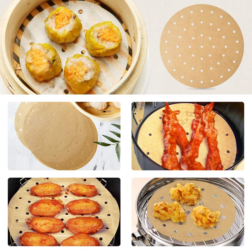 WanderLand 100-Pack 9-Inch Air Fryer Parchment Liners - Disposable Nonstick Round Baking Paper for Microwave, Oven & Air Fryer - Oil & Water Resistant, Bleach-Free - Perfect for Roasting, Baking & Reheating Food