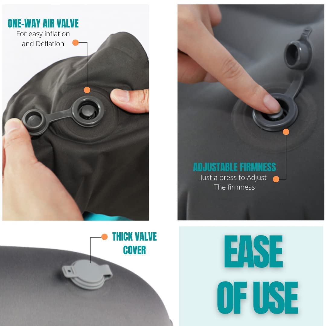 Inflatable Travel Pillow for Neck & Back Support - Water-Resistant & Compressible Camping Pillow with Carry Bag - Portable Air Pillow for Hiking, Backpacking, Airplane & Car Travel - Coin Grey (Pack of 1) - Perfect for Outdoor Adventures & Long Trips
