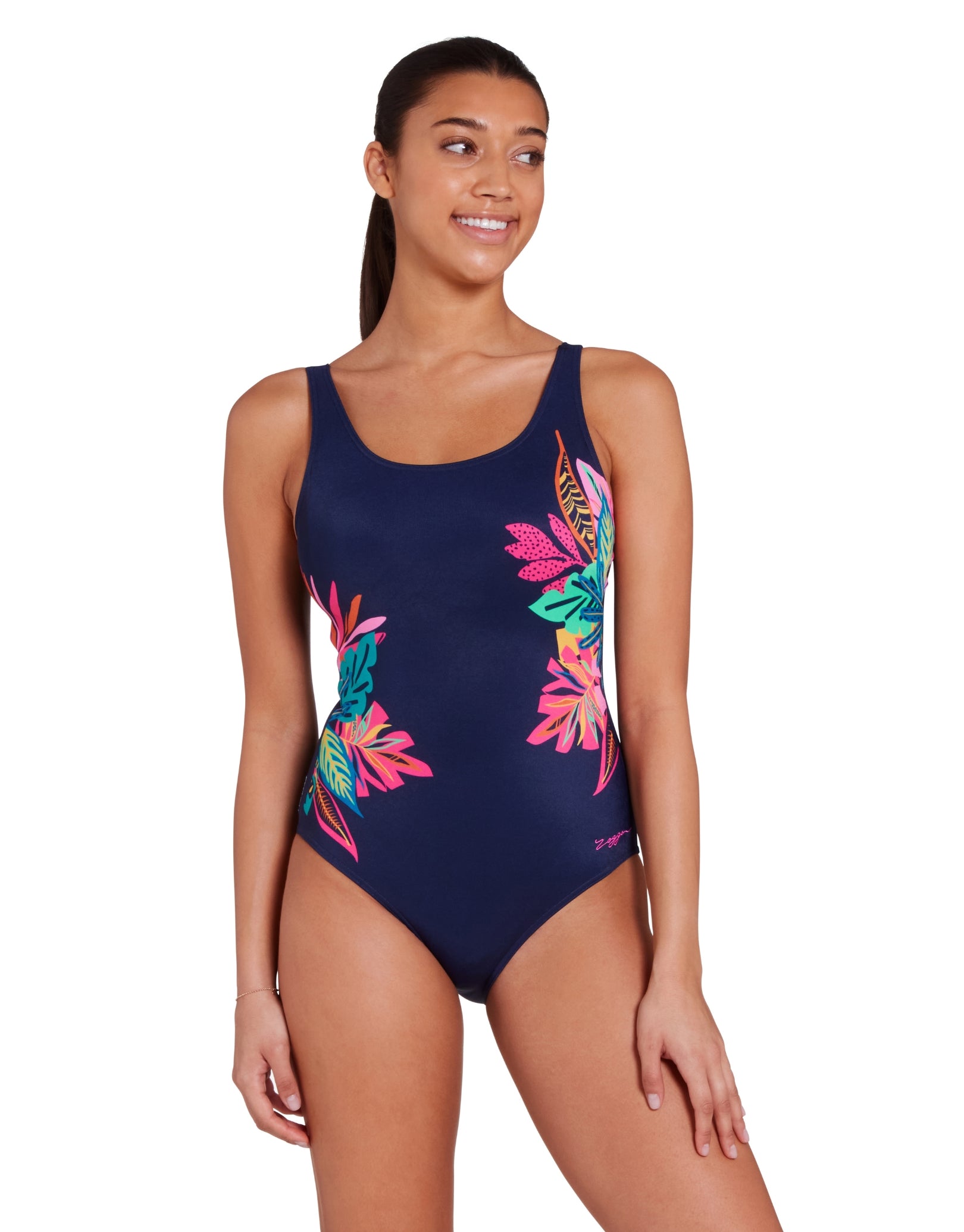 Kuringai Adjustable Scoopback Swimsuit for Women - Navy & Multi Color One Piece Bathing Suit - Perfect for Beach Vacation, Pool Party & Summer Swimwear