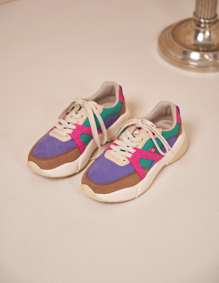 Vegan Suede Low Baskets Lison in Taupe, Violet & Fuchsia - Stylish & Comfortable for Casual Outings & Everyday Wear
