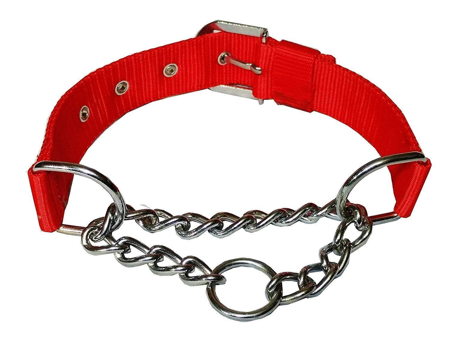 PSK PET MART Half Chain Dog Collar - 1.25 Inch Large Nylon Choker Collar with Stainless Steel for Medium to Large Dogs - Adjustable Pet Training Collar (Color May Vary) - Perfect for Walking, Training & Outdoor Activities