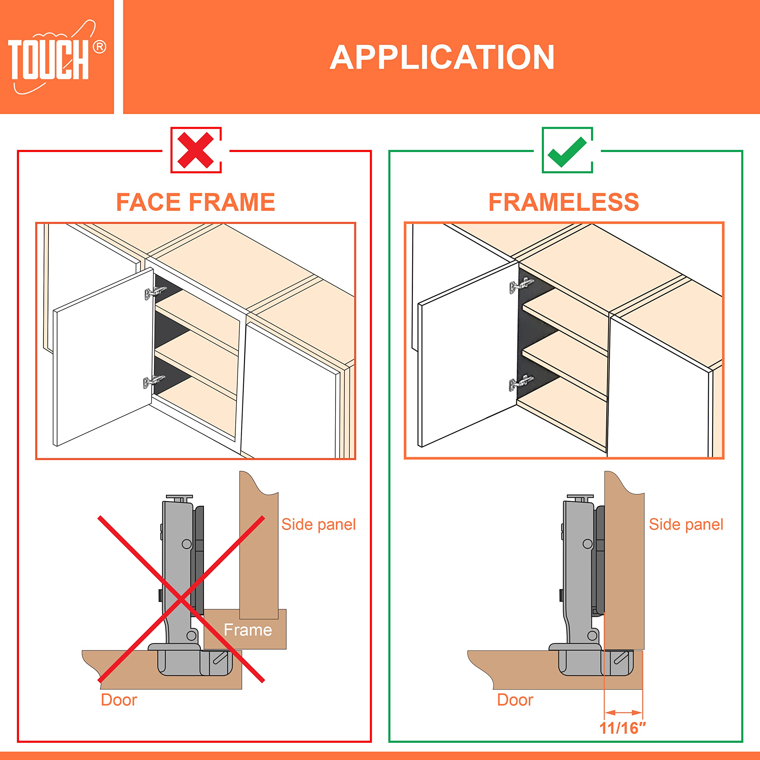 Soft Push to Open Cabinet Hinges (1 Pair) - 3D Adjustable Full Overlay Chrome Hinges with Magnetic Latch for Kitchen Cabinets, Wardrobes & Closets | Easy Installation with Dowels | Perfect for Modern Home Organization & Space-Saving Storage Solutions
