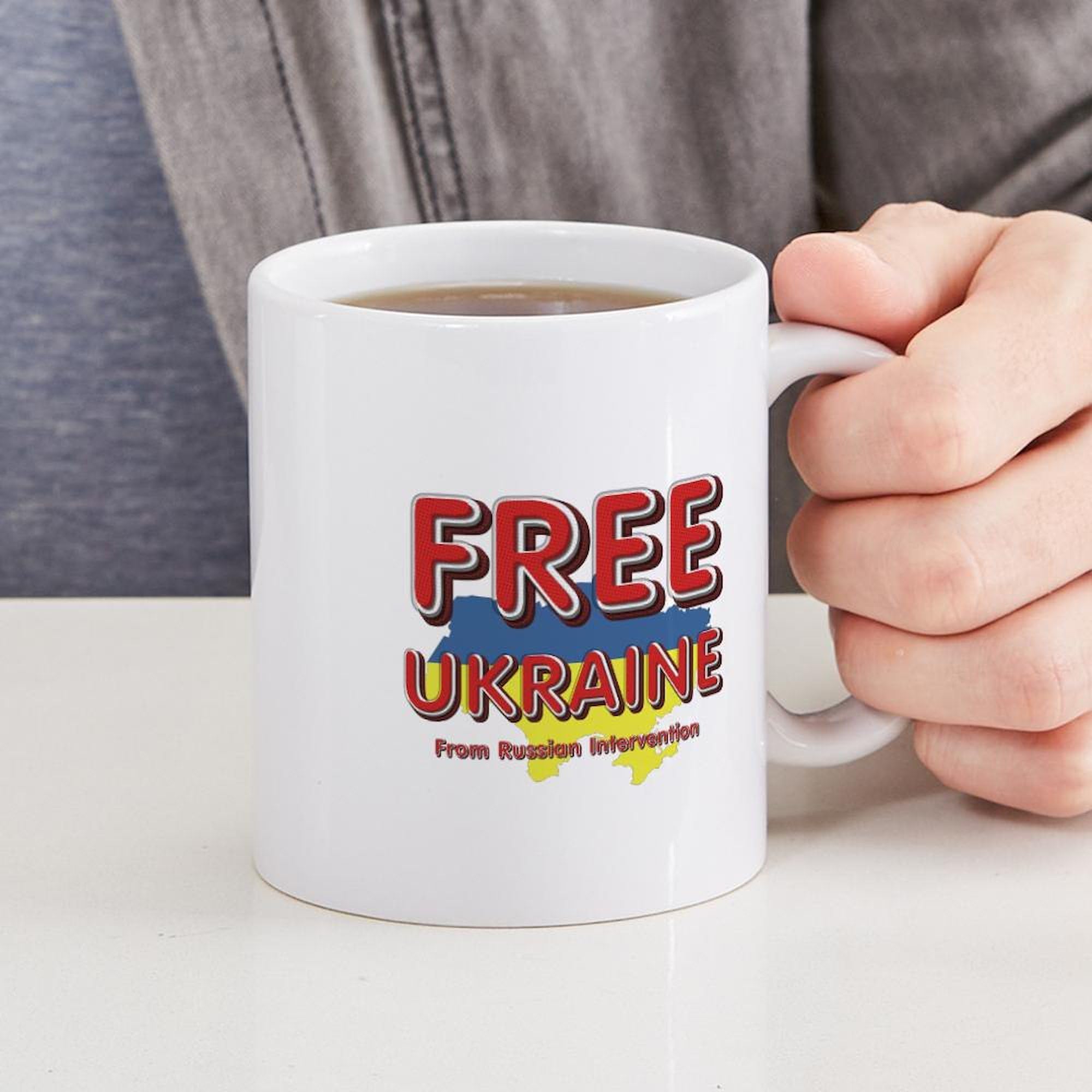Free Ukraine 11 oz (325 ml) Ceramic Coffee Mug - Inspirational Travel Mug for Office, Home & Gifts - Support Ukraine with Every Sip
