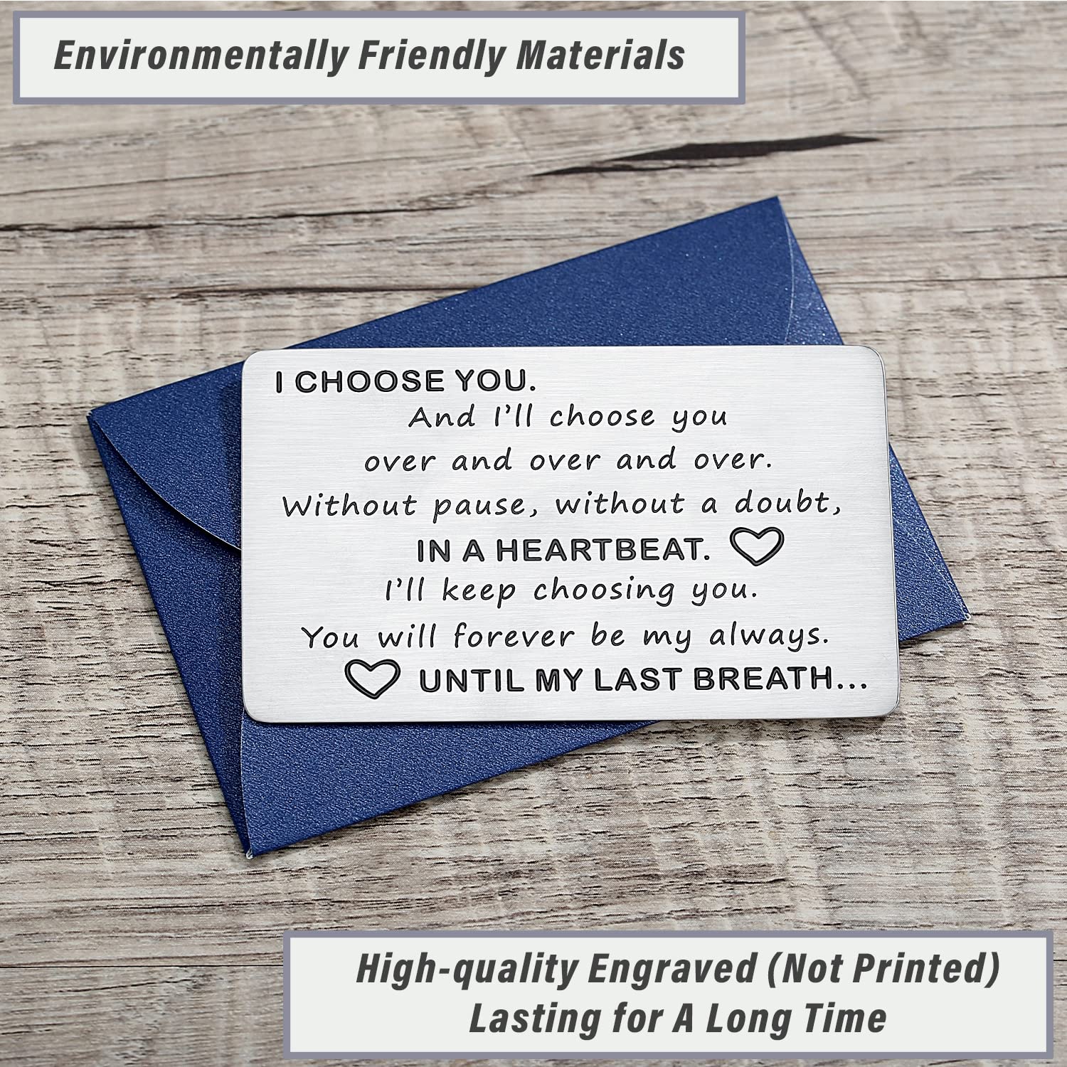 Romantic I Choose You Wallet Card - Anniversary, Birthday, Valentine's Day Gift for Husband, Boyfriend, Groom | Christmas Stocking Stuffer, Father's Day, Graduation Present | Perfect for Wallets, Love Notes & Special Occasions