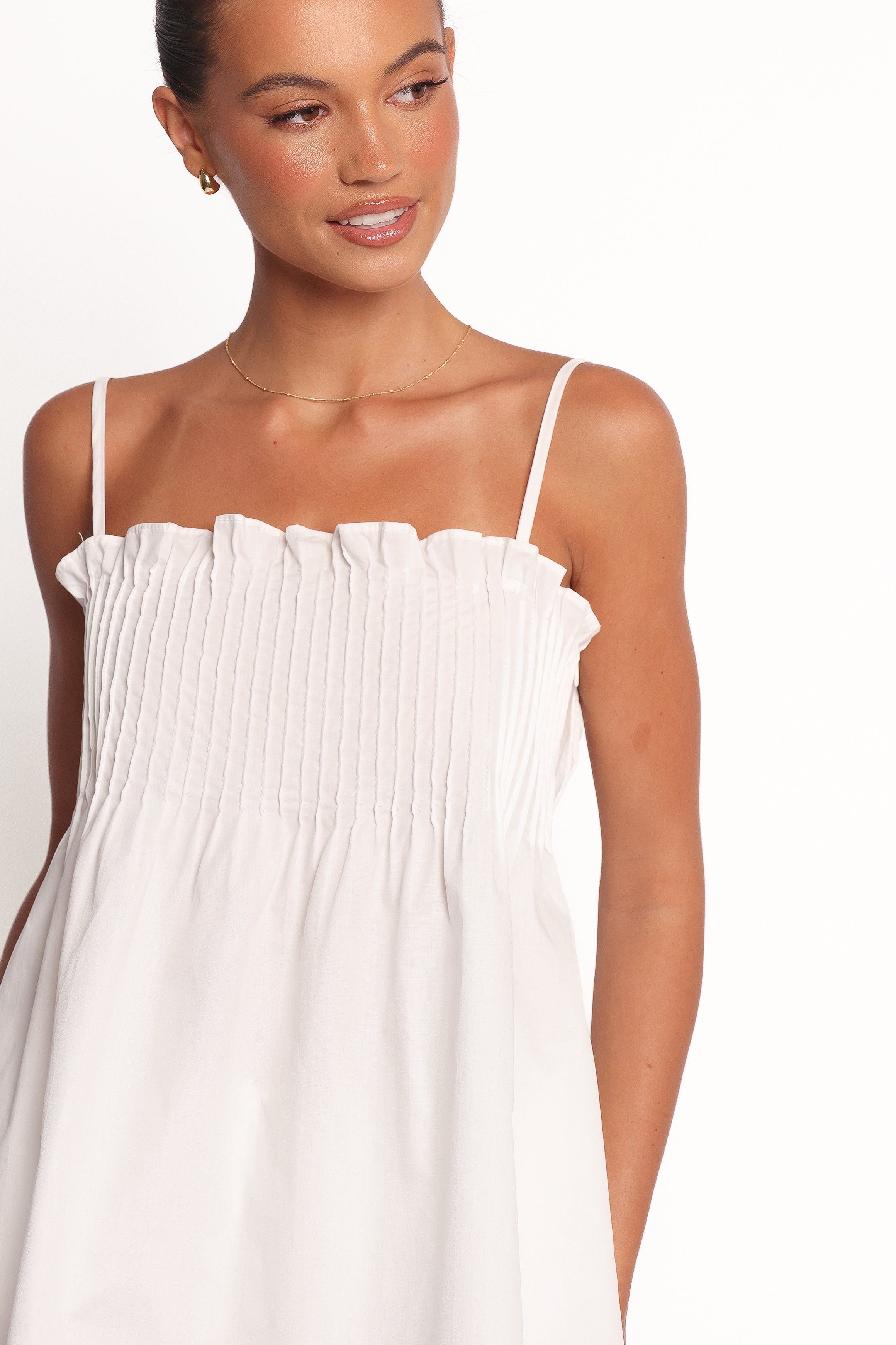 Carson Pleated Blouse for Women - Elegant White Tunic Top with Ruffles | Perfect for Office Wear, Casual Outfits & Special Occasions