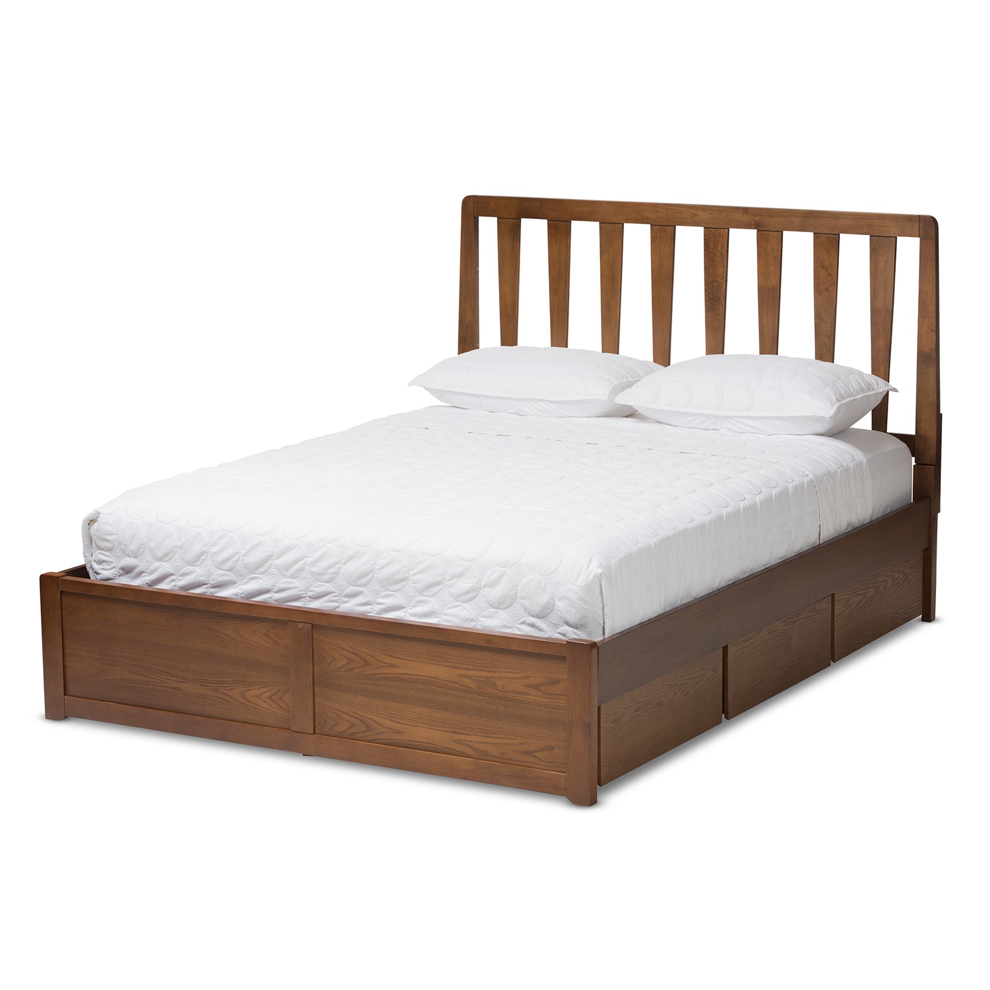 Baxton Studio Raurey Modern Walnut Queen Size Storage Platform Bed with Headboard - Stylish and Functional Bedroom Furniture for Small Spaces & Guest Rooms
