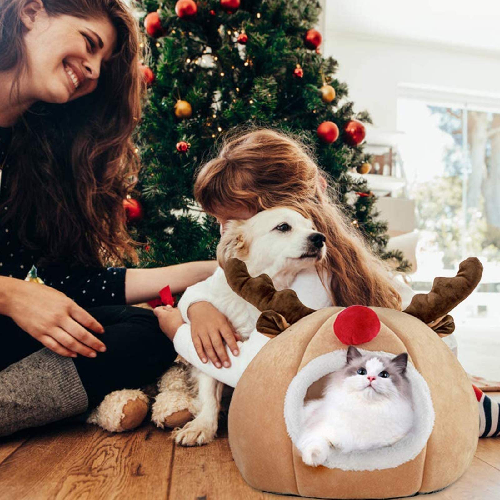 Luxury Soft Plush Cat Cave Bed for Small Dogs & Cats - Warm Cozy Pet Tent House for Puppies & Kittens | Indoor Pet Sleeping Bag for Winter, Christmas Gift for Pets
