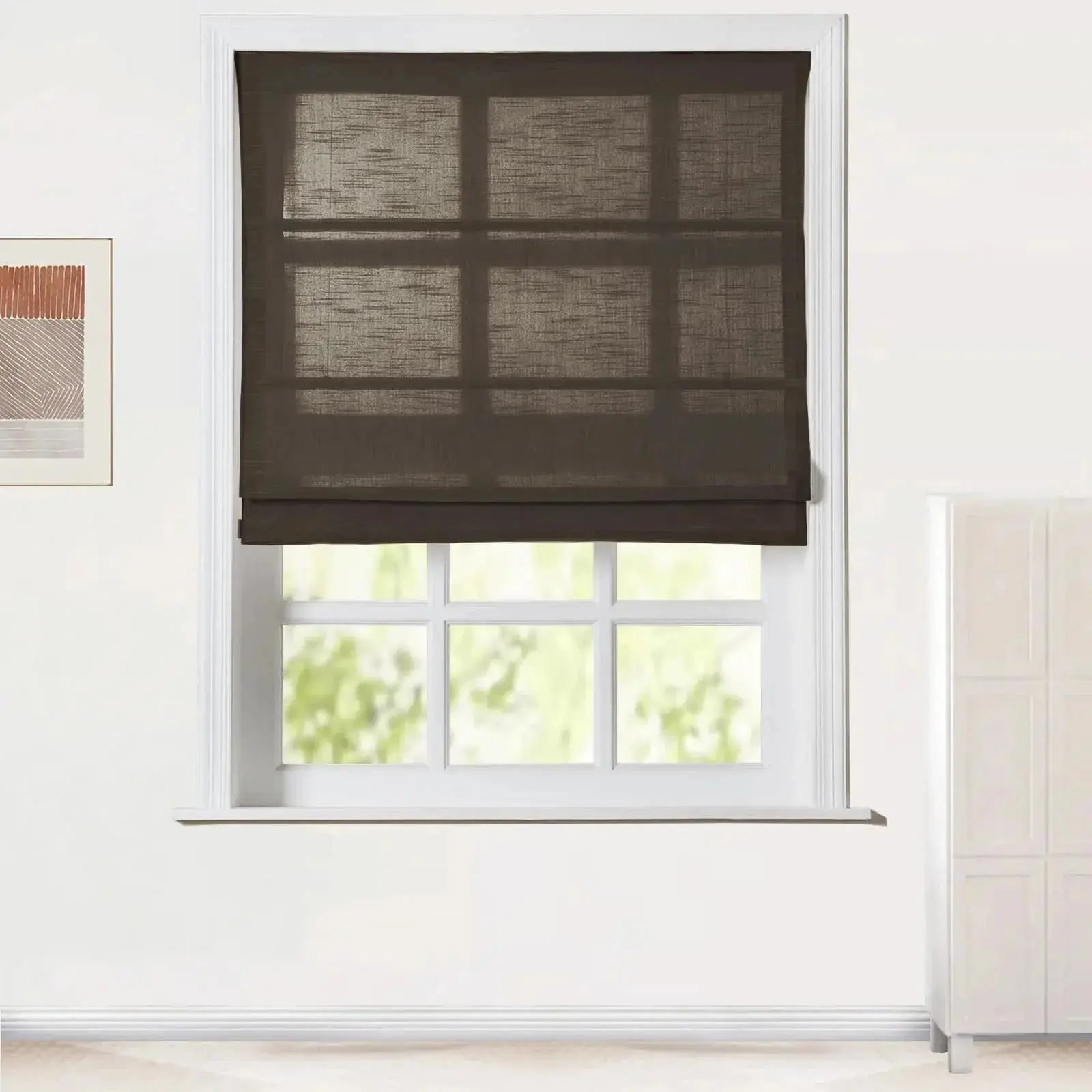 Jawara Linen Cotton Roman Shade Cordless - Blackout Window Treatment for Bedroom & Living Room