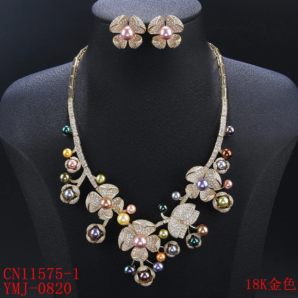 Luxury Bridal Jewelry Set - Pearls & Cubic Zirconia Wedding Necklace & Earrings Set for Women - Perfect for Bridal Party, Prom, Anniversary & Formal Events