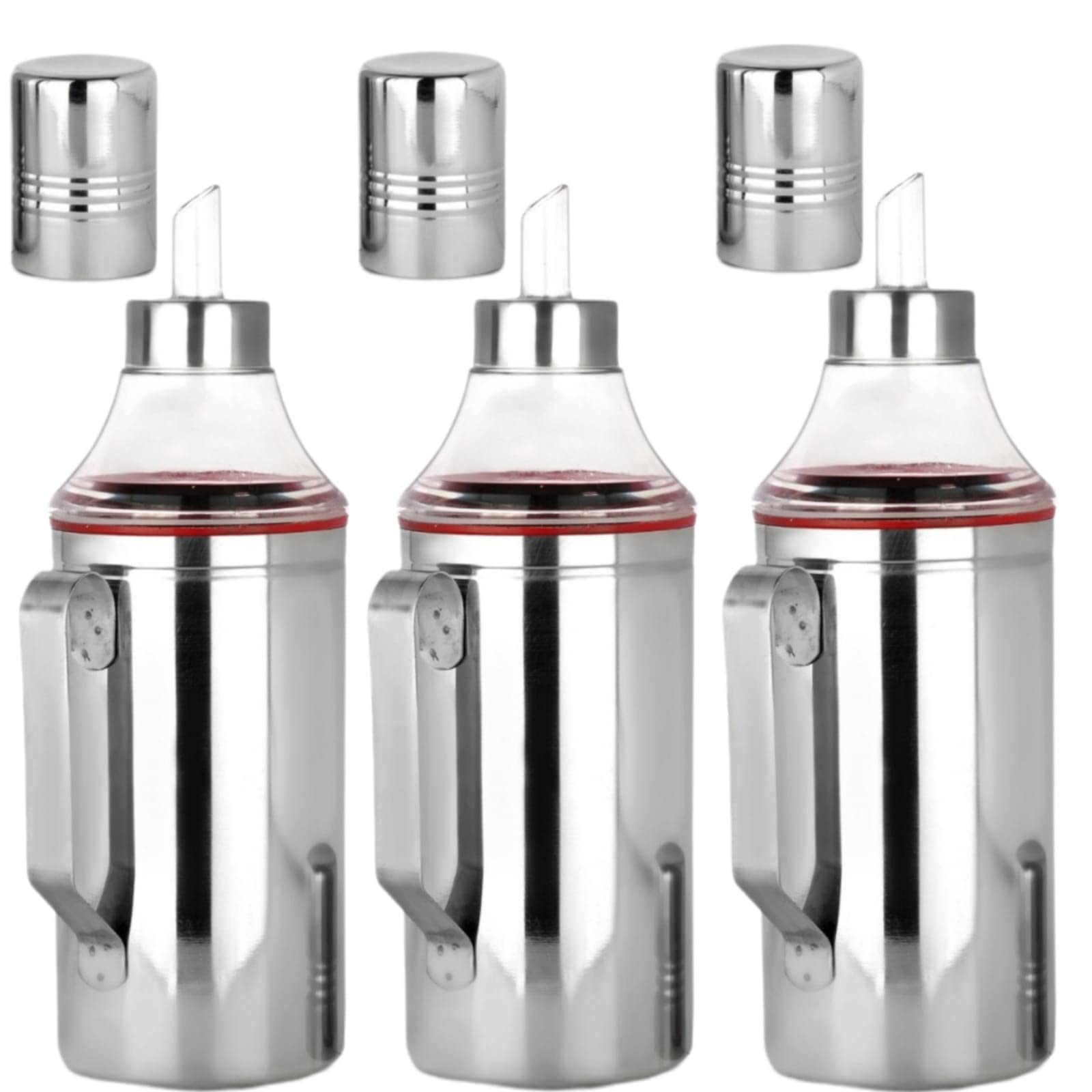 Premium 1L Stainless Steel Oil Dispenser Bottle - Set of 3 for Kitchen Cooking, Salad Dressing & Baking | Leak-Proof Oil Container with Spout for Easy Pouring & Organized Storage