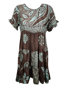 Eco-Friendly Recycled Silk Summer Short Dress - Floral Boho Beach Dress in Copper Berry | Perfect for Vacations, Weddings & Casual Outings