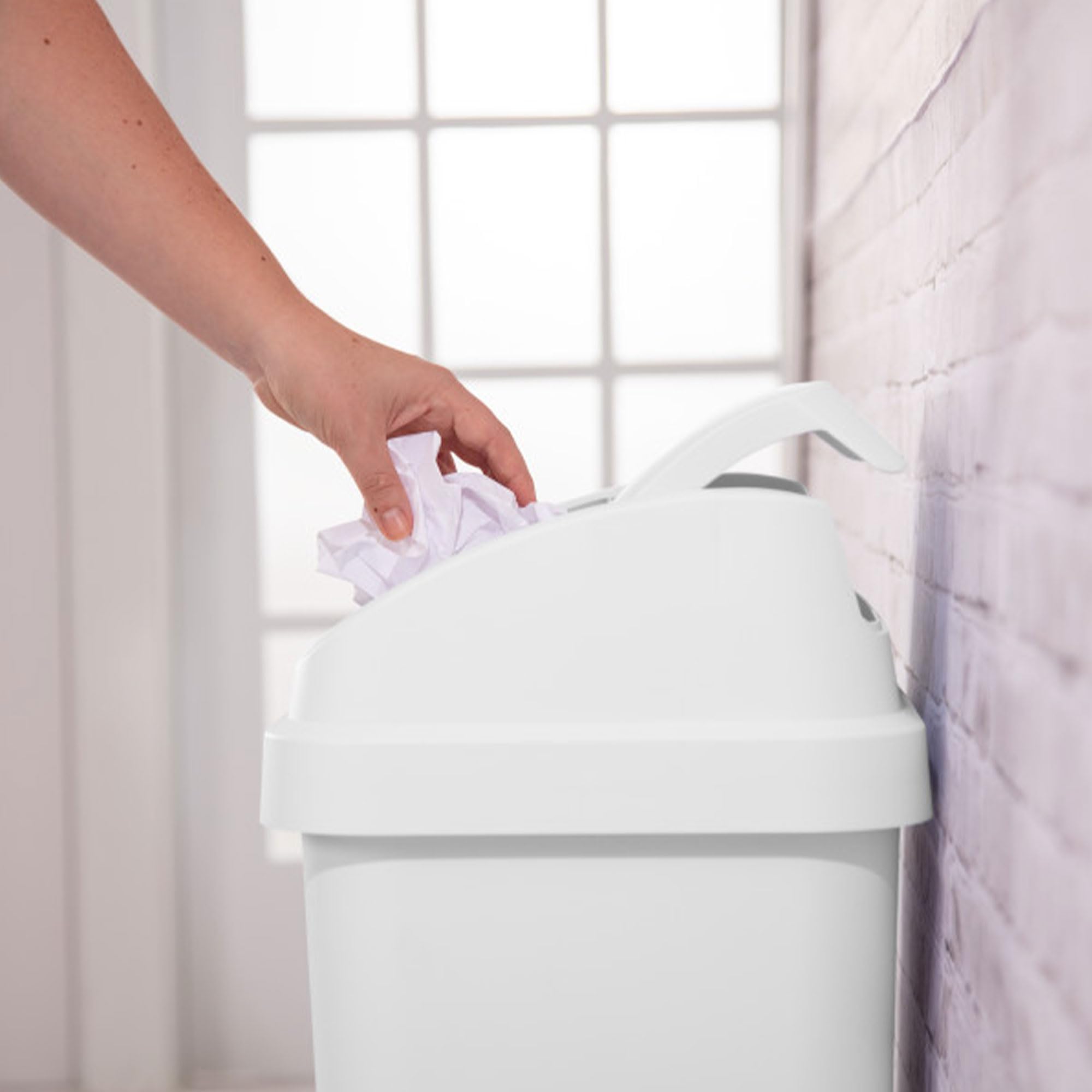 Sterilite 12 Pack 13 Gallon White Kitchen Trash Cans with Swing Lid - Durable Plastic Garbage Bins for Home, Office, Restaurant & Commercial Use