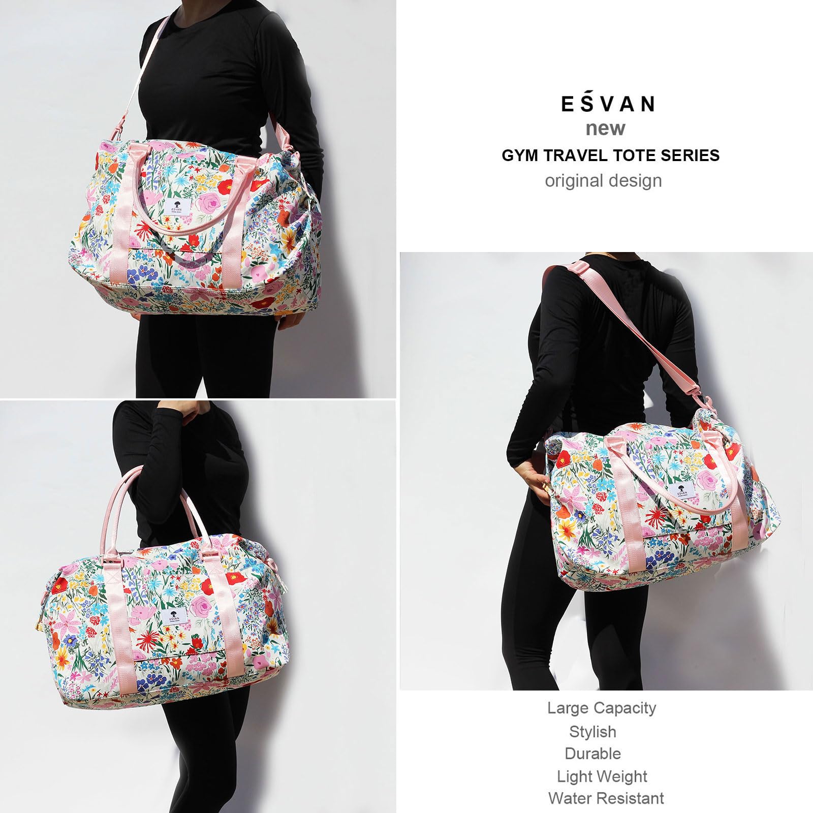 ESVAN Travel Tote Duffel Gym Bag - Waterproof Wet Pocket & Trolley Sleeve - Perfect for Weekend Getaways, Gym Workouts & Airplane Carry-On Luggage