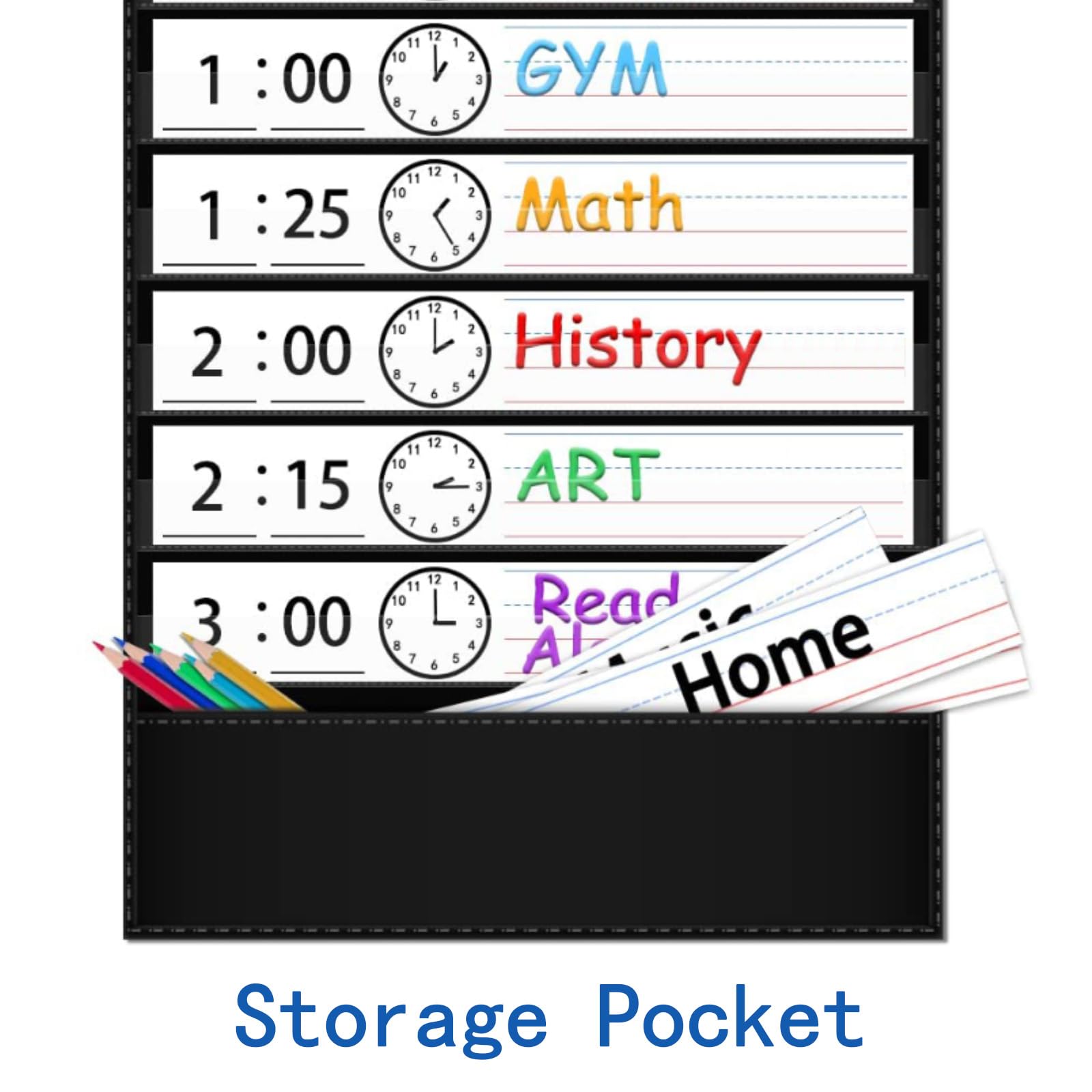 ZKOO Daily Schedule Pocket Chart - 13+1 Pockets with 18 Blank Double-Sided Reusable Cards - Classroom Organization & Teacher Supplies for Homeschool, Preschool & Elementary School - Perfect for Visual Schedules, Behavior Charts & Classroom Management (Black)