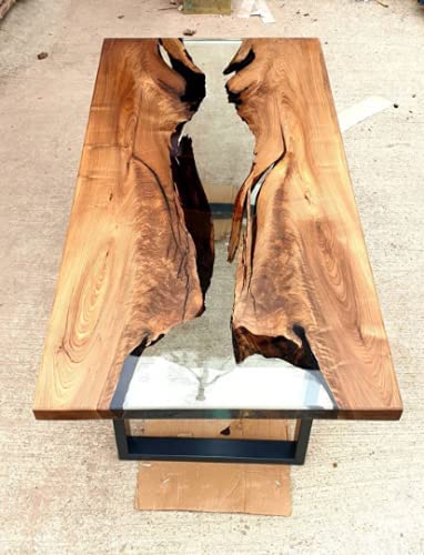Handmade Live Edge Epoxy Resin River Table - Natural Wood & Blue Resin Dining Table for Modern Home Decor, Kitchen, Dining Room, or Office Conference Table