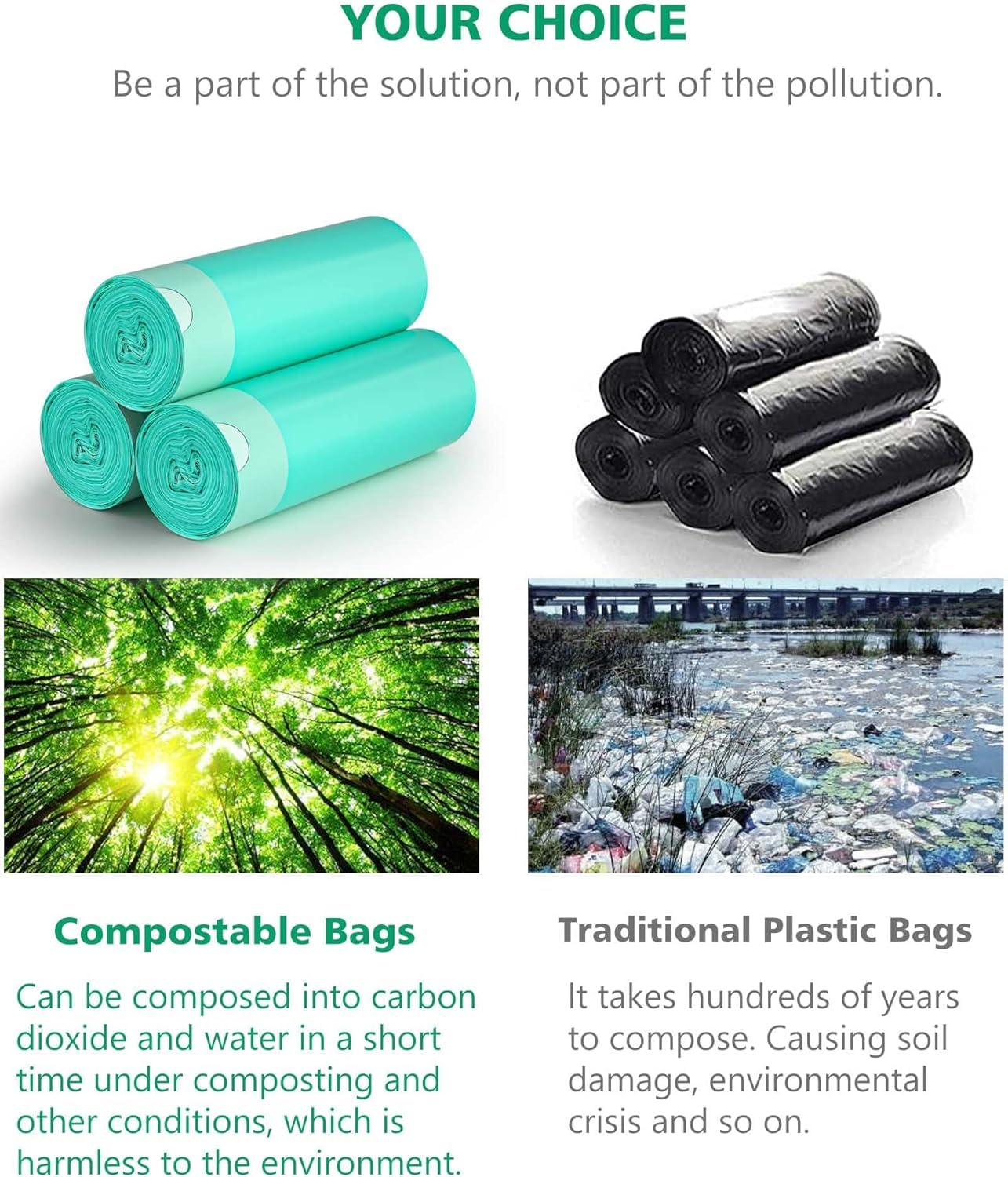 AYOTEE 8 Gallon Compostable Trash Bags - 50 Count Eco-Friendly Small Garbage Bags for Kitchen, Bathroom & Office Waste Disposal - Strong Biodegradable Trash Liners for Sustainable Living