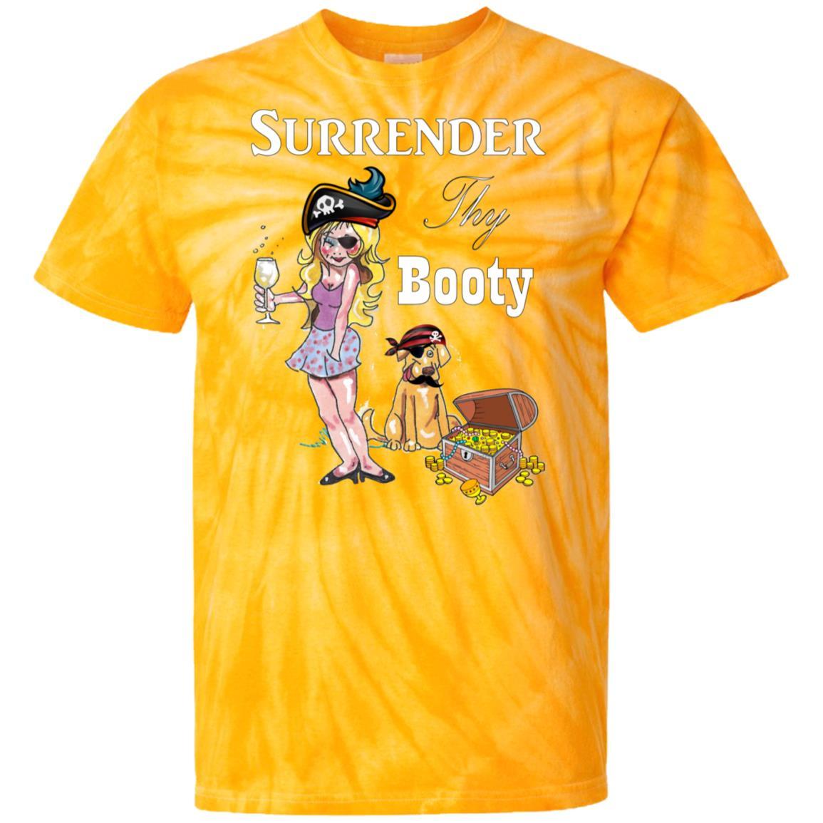 WineyBitches.Co Surrender Thy Booty 100% Cotton Tie Dye T-Shirt for Women | Hippie Festival Outfit, Beach Vacation & Casual Summer Wear