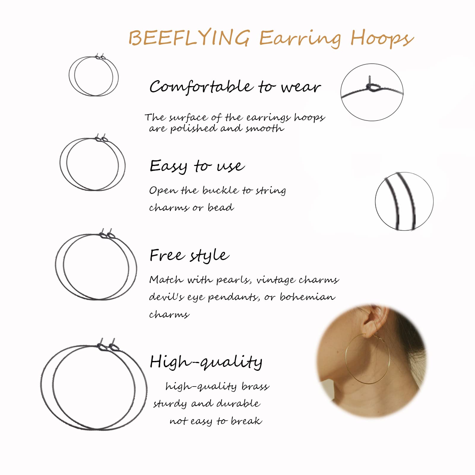 BEEFLYING 24 Pcs Stainless Steel Hoop Earrings Set - Hypoallergenic Large Circle Charms for Women DIY Jewelry Making - Perfect for Parties, Gifts & Everyday Fashion Accessories