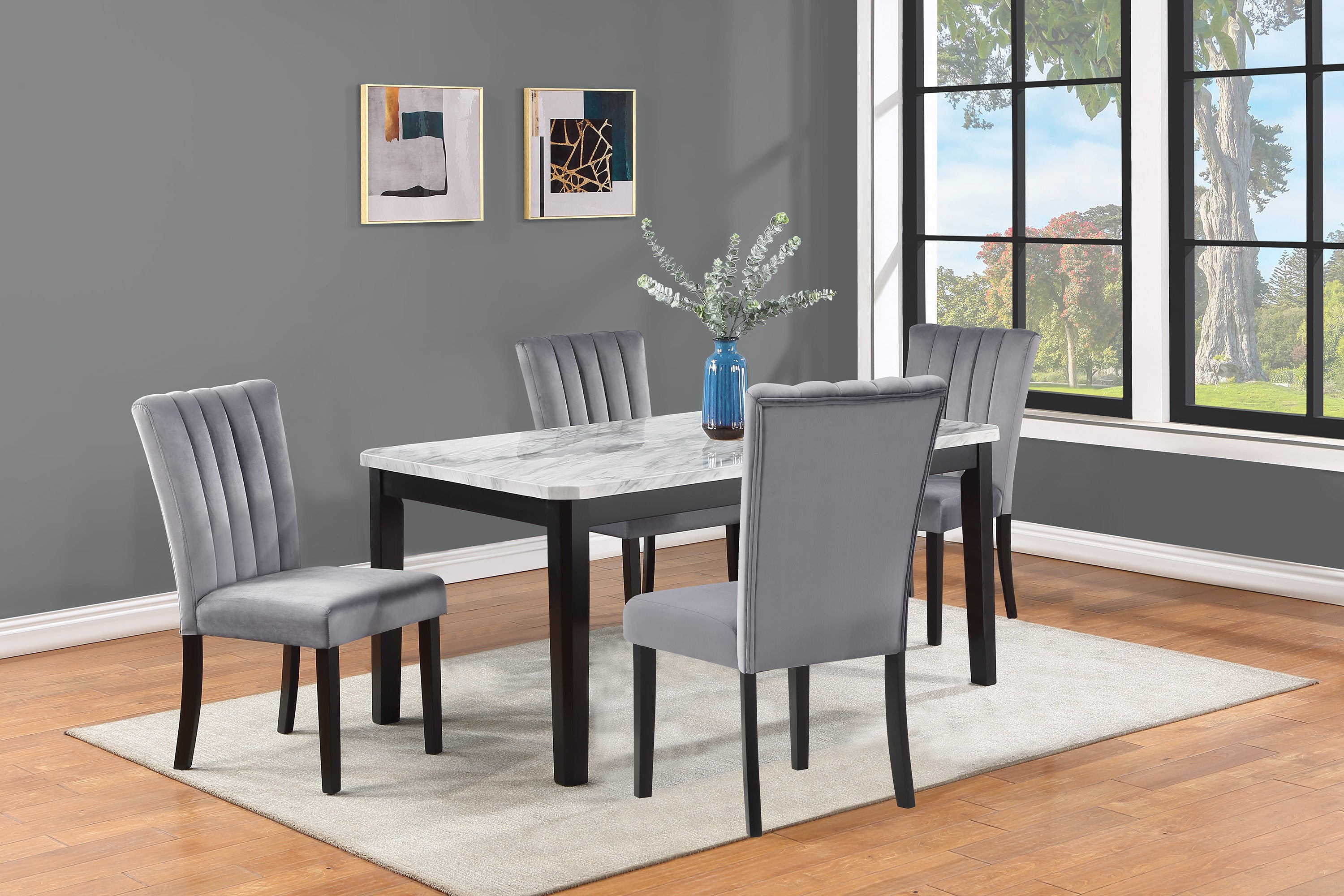 2-Piece Velvet Upholstered Dining Chairs with Channel Tufted Back and Wooden Legs - Gray & Black Set for Modern Dining Room, Kitchen, or Home Office