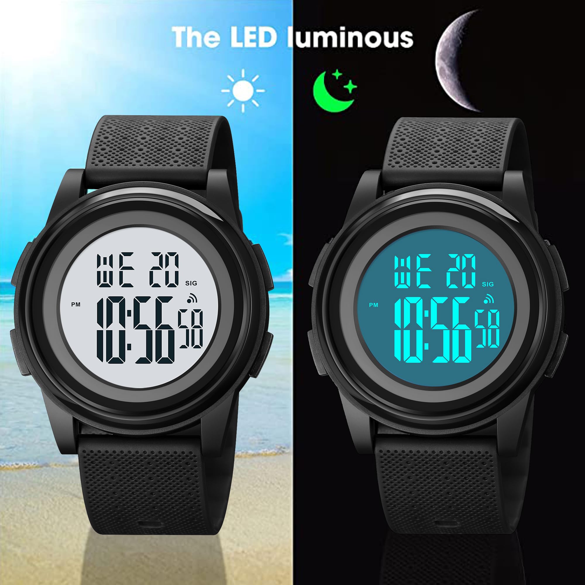 Ultra-Thin Minimalist Sports Digital Watch - Waterproof Unisex Watch with Wide-Angle Display & Comfortable Rubber Strap - Perfect for Running, Swimming & Outdoor Activities