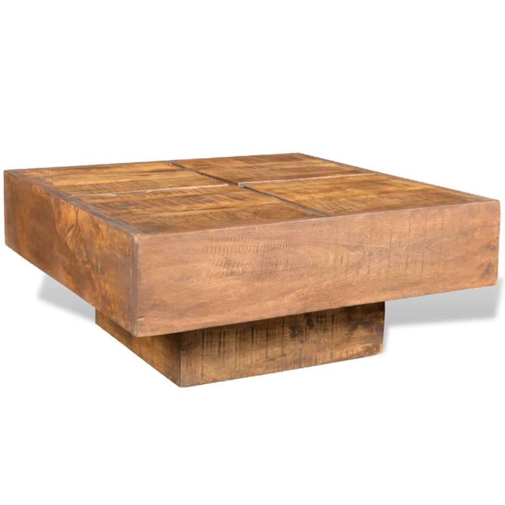 Brown Square Solid Mango Wood Coffee Table - Rustic Modern Living Room Furniture for Home Decor & Small Space
