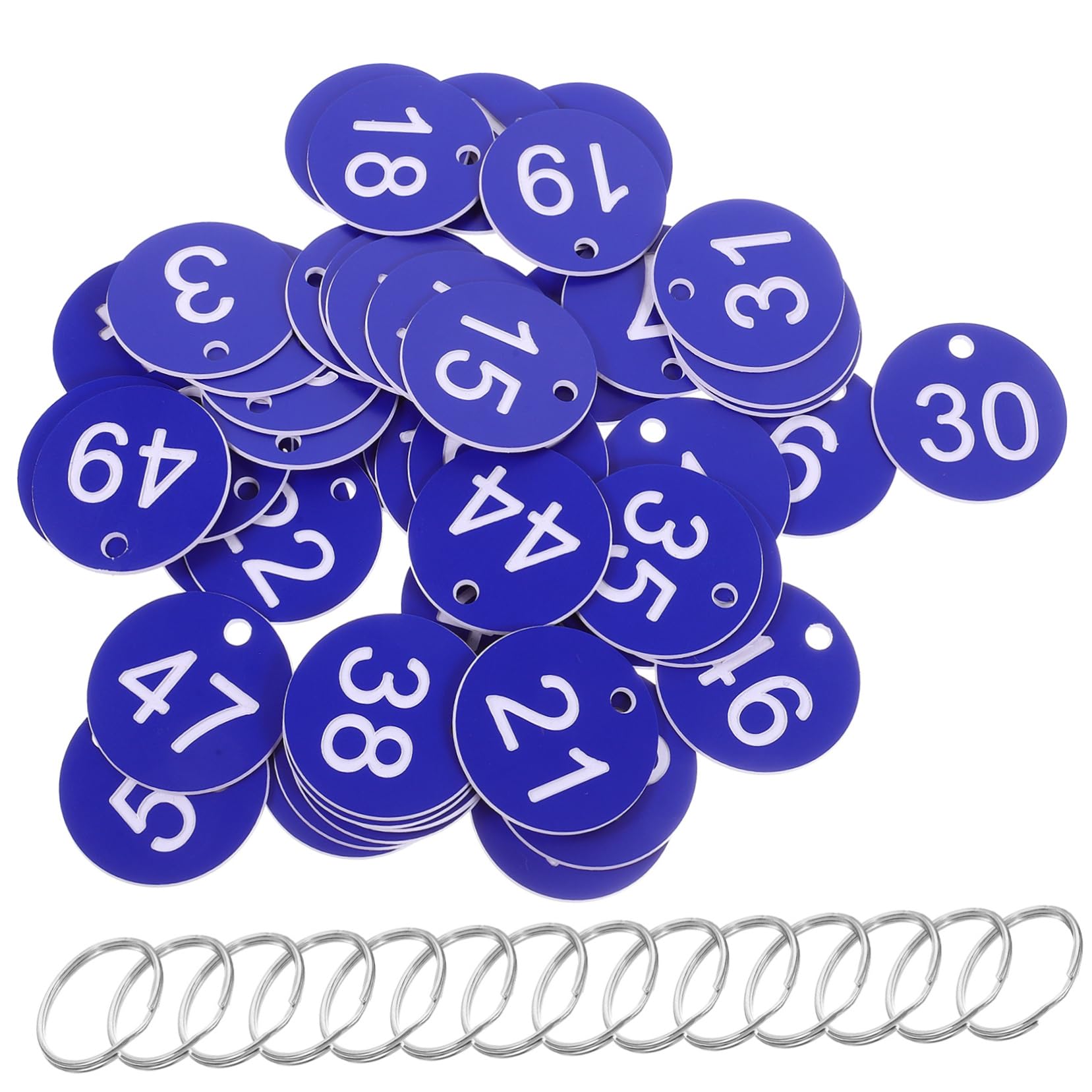 LIFKOME 50 Pack Round Acrylic Number Tags with Metal Rings - Durable, Portable & Easy to Clean for Event, Wedding, Classroom, and Inventory Organization (1-50)