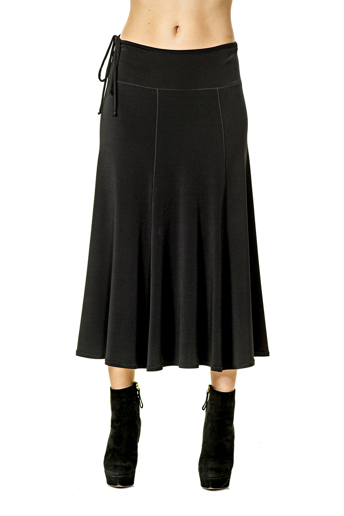 Women's High Waist Flowy Long Flare Skirt - Stretchy Wide Elastic Waistband Maxi Skirt for Casual & Office Wear - Black