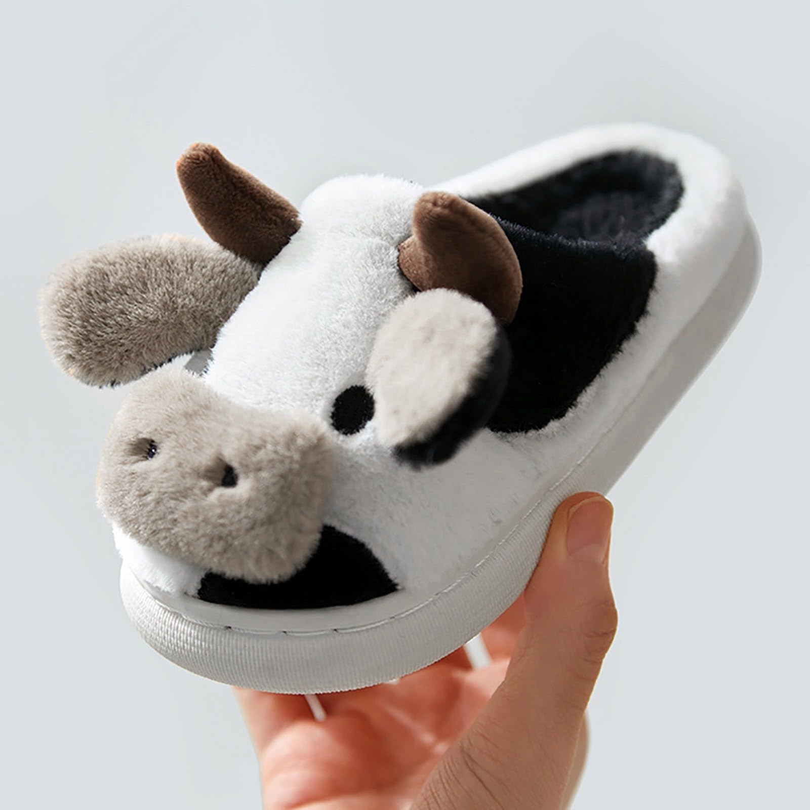 Momolaa Kids Cartoon Cow Cotton Slippers - Soft Fuzzy Indoor/Outdoor House Shoes for Boys & Girls - Warm Winter Bedroom Slippers for Home, School & Playtime