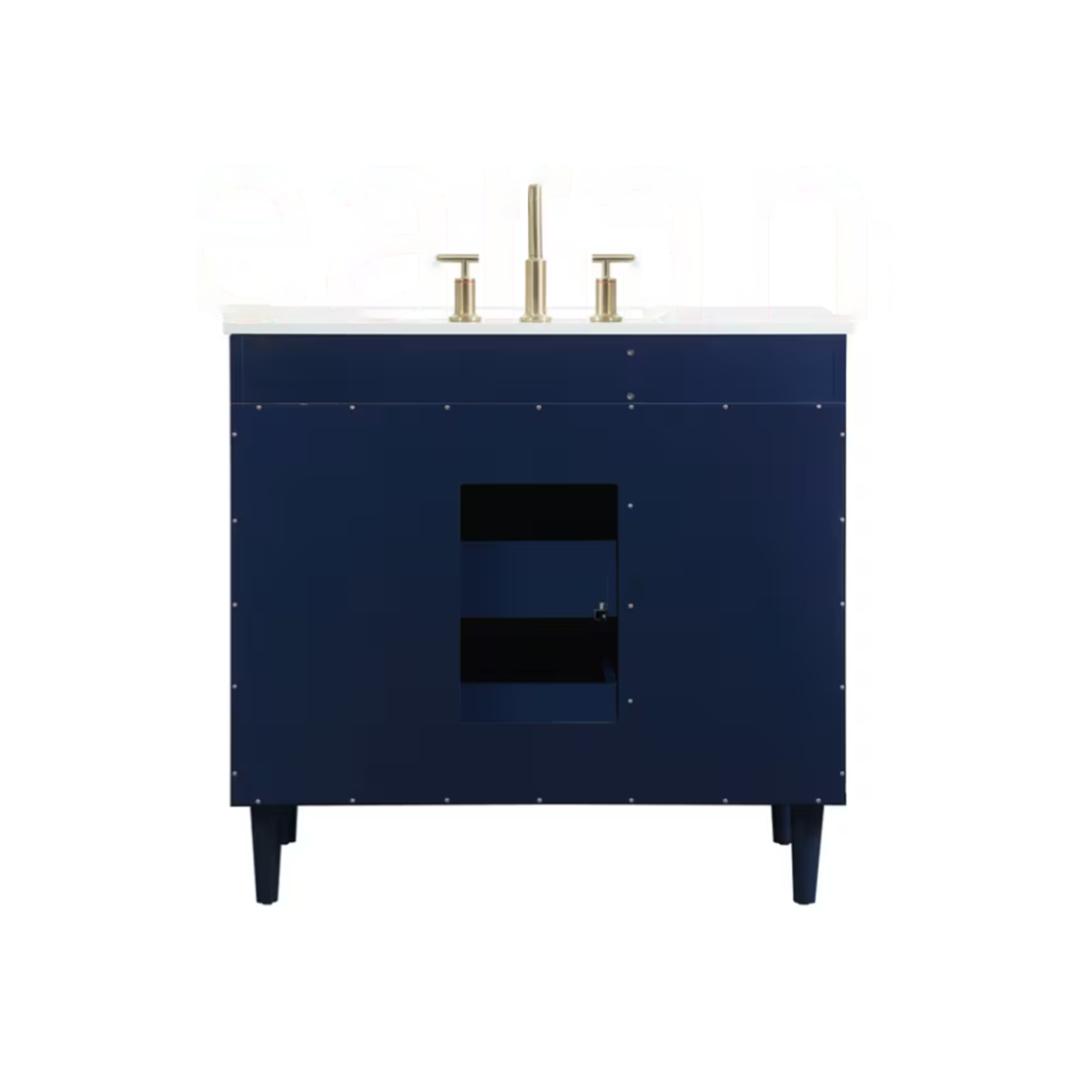 VF47036MBL 36 x 22 Inch White Floor Mount Vanity Top with Faucet Hole & Blue 3-Drawer Vanity Base - Perfect for Bathroom Remodeling and Small Space Solutions