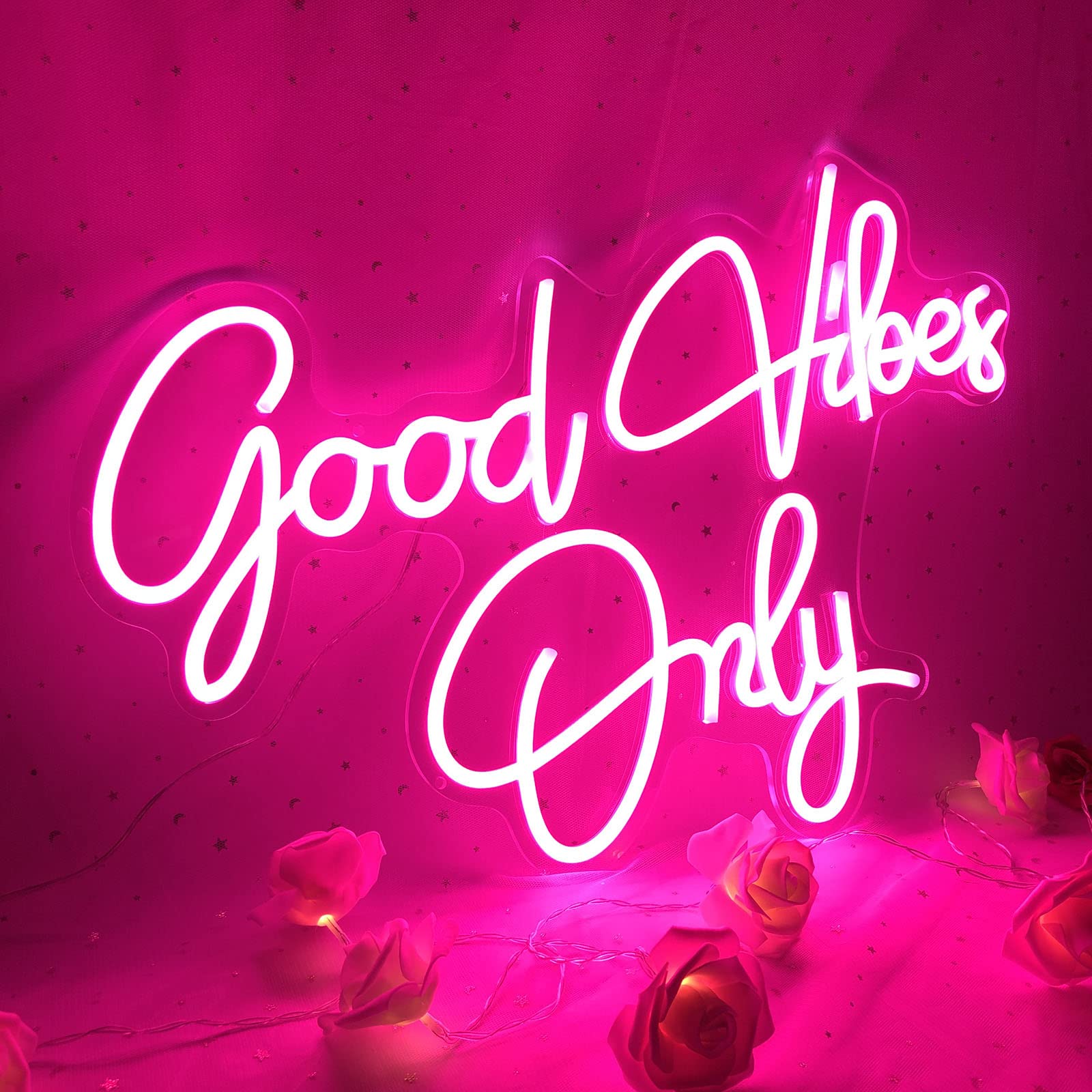 23 Inch Pink LED Neon Sign - 'Good Vibes Only' for Home, Bedroom, Shop & Wedding Decor | Perfect for Bachelorette Parties, Birthdays & Gifts | Wall Art Lighting for Apartment & Office