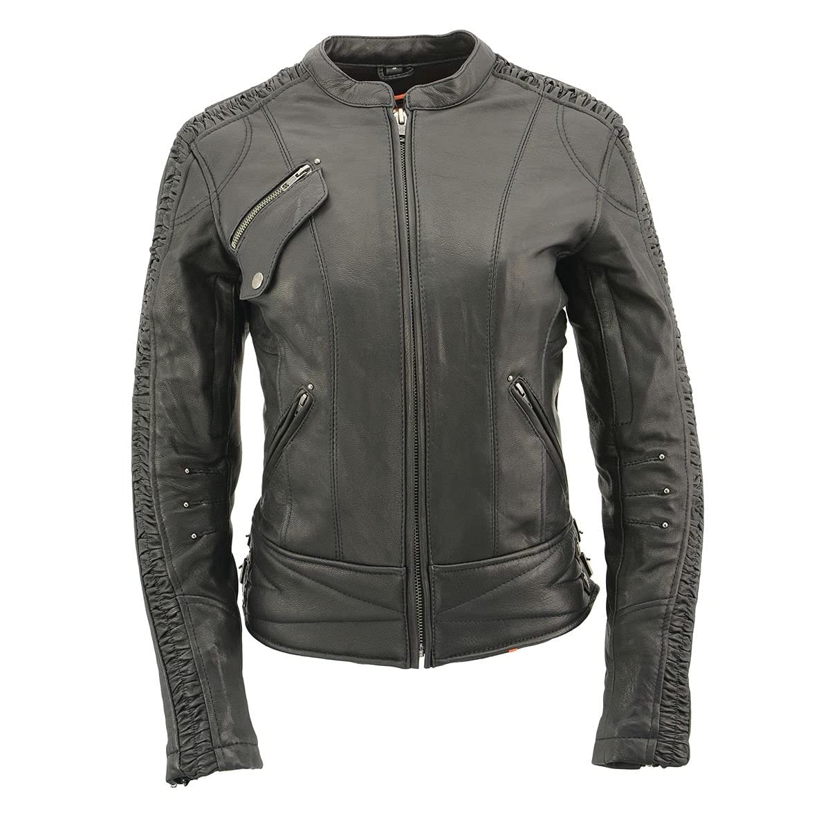 Milwaukee Leather MLL2571 Women's Black Crinkled Arm Lightweight Racer Jacket - Stylish Motorcycle & Casual Wear for Women