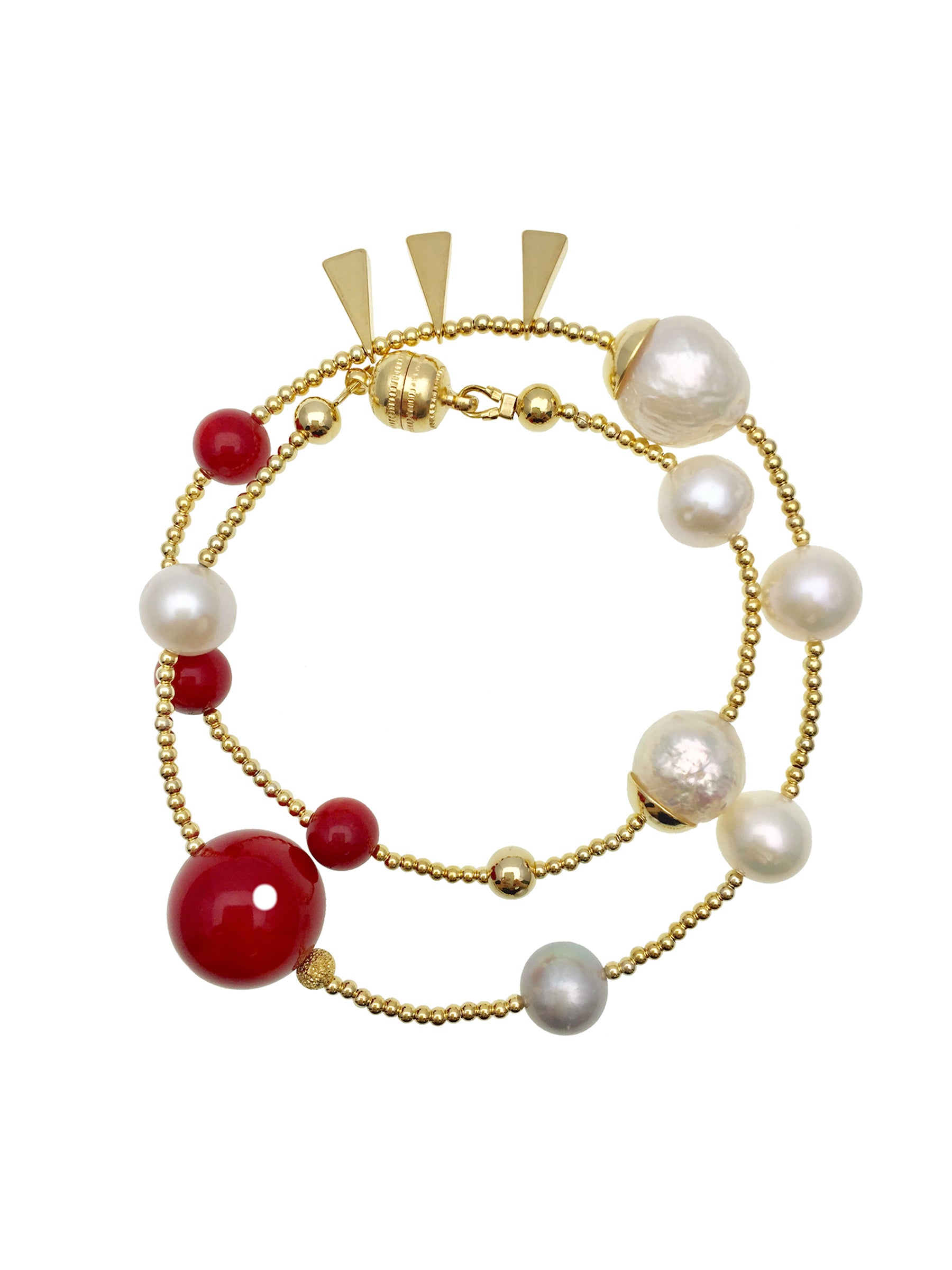 Elegant Freshwater Pearls & Red Coral Double Wrapped Bracelet AB005 | Perfect for Weddings, Parties & Gift Giving