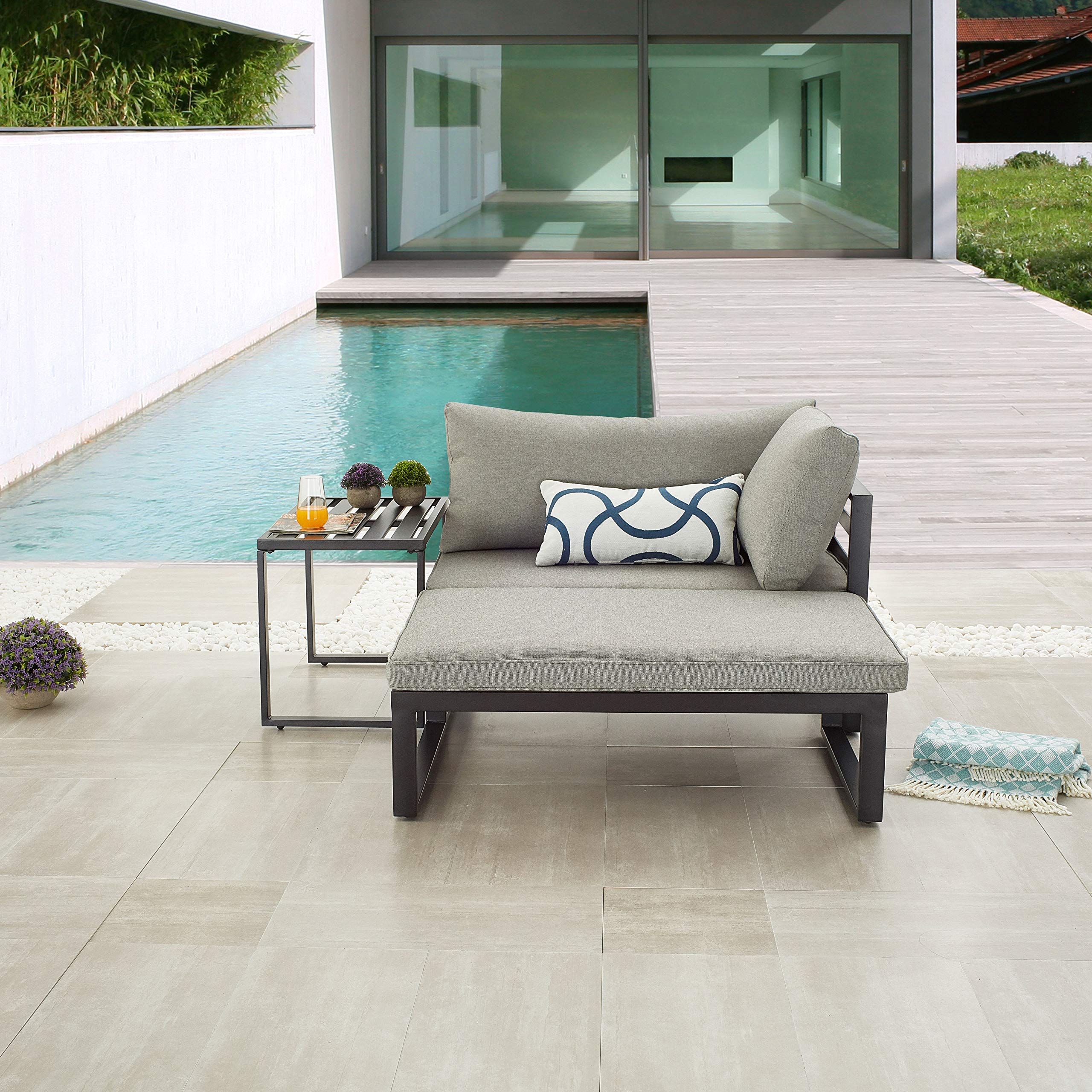 LOKATSE HOME 3-Piece Outdoor Patio Furniture Set - Metal Steel Conversation Sofa with Armrest Chairs & Coffee Table - Perfect for Backyard, Garden, Poolside and Balcony Relaxation
