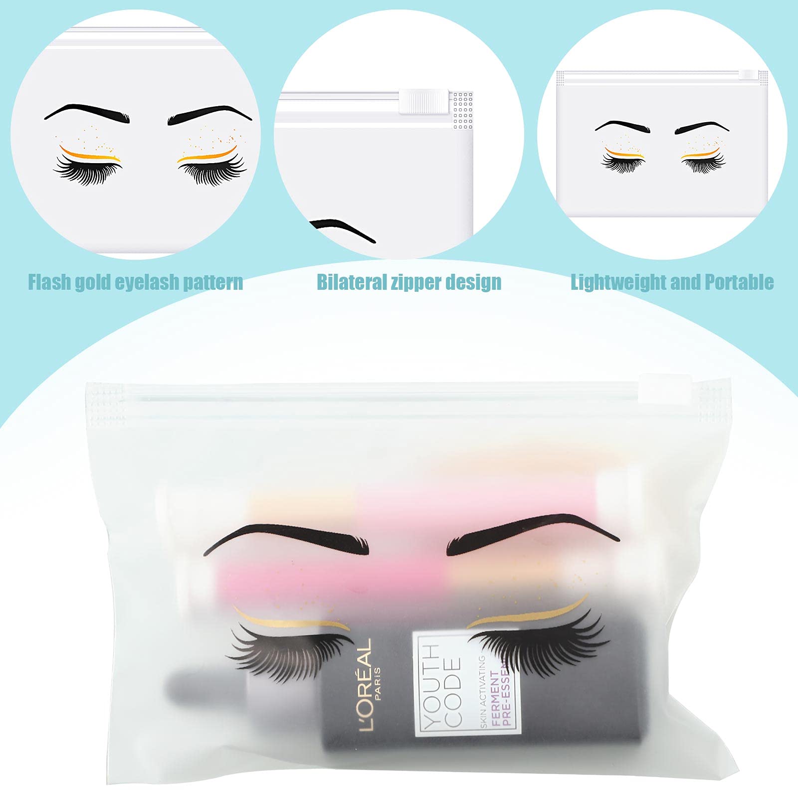 100 Pieces Eyelash Extension Aftercare Bags - 6x4 Inch Empty Makeup Zipper Pouches for Eyelash & Eyebrow - Printed EVA Cosmetic Bags for Women & Girls - Perfect for Travel, Salon Use & Gift Packaging