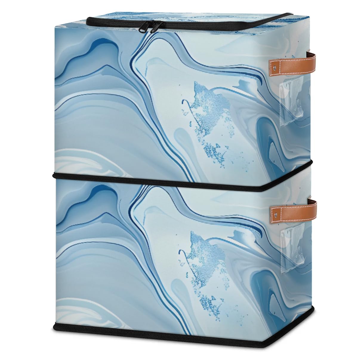Collapsible Metal Frame Storage Bins with Zipper Lid & Handle - Light Blue Organizing Baskets (2 Pack) - Perfect for Bedroom, Closet, Toy & Clothes Storage - Space Saving Home Organization Solution