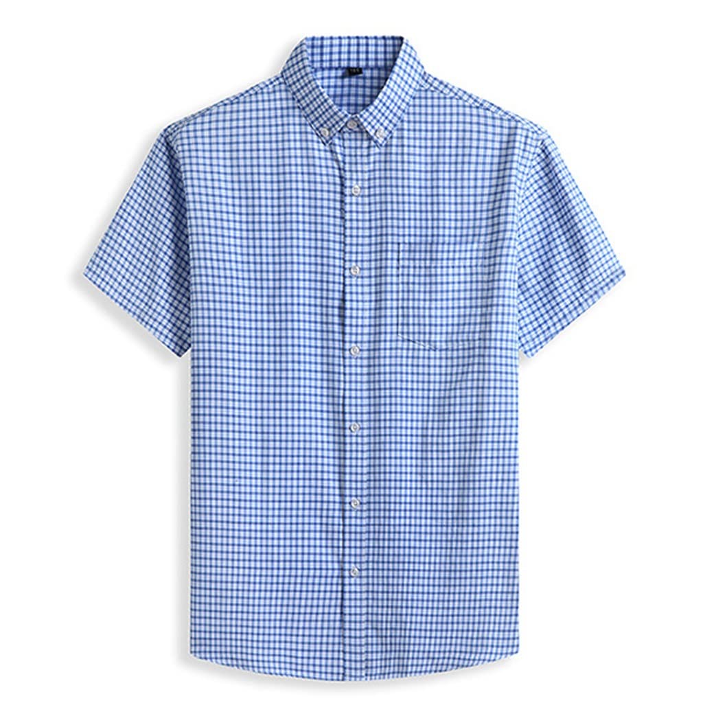 Men's Short Sleeve Dress Shirts - Loose Fit Plaid Business Shirt with Pockets | Casual & Formal Wear for Office & Summer Outings (Color: A, Size: 175)