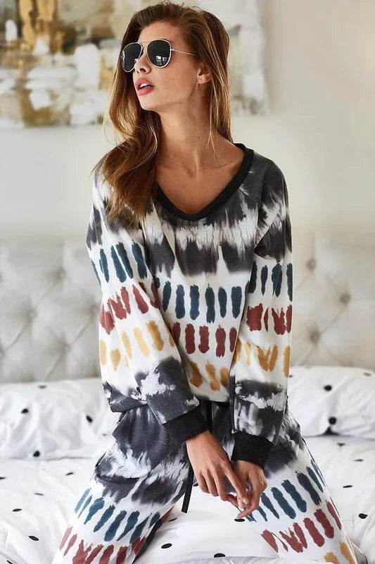 BiBi Tie Dye Print French Terry Top - Trendy Women's Casual Short Sleeve T-Shirt for Summer Outfits, Beach Wear & Lounge