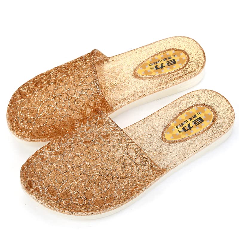 VFDB Women's Summer Jelly Slides - Fashion Flip Flops with Glitter Crystal Decor, Closed Toe Sandals for Women, Comfortable Hollow Design for Indoor, Outdoor, Beach and Pool Wear
