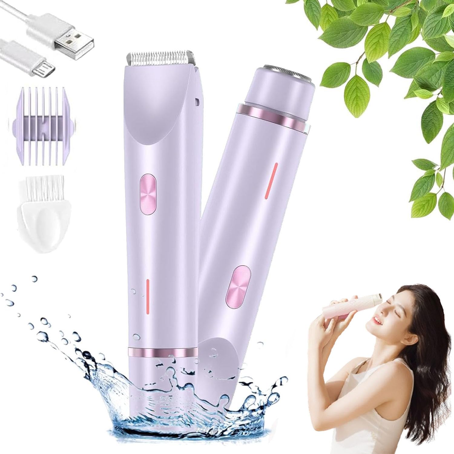 Whimsyard Women's Electric Shaver - Dual Head Wet & Dry 3-in-1 Hair Removal System for Legs, Underarms & Bikini Area | Portable Epilator with Smooth Shaving | Perfect for Travel, Gym & Daily Grooming (Purple)