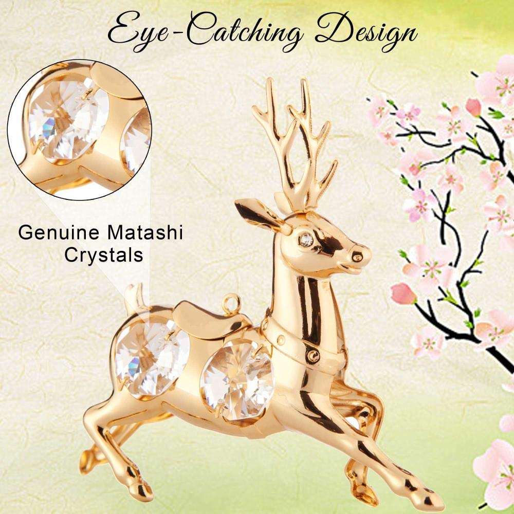 24K Gold Plated Reindeer Ornament with Genuine Crystals - Elegant Holiday Gift for Women (Mom, Wife, Grandma, Sister) - Perfect for Christmas Decor, Mother's Day Present, Housewarming Gift & Home Decoration - Ideal for Tree Topper, Mantel Display or Festive Table Centerpiece