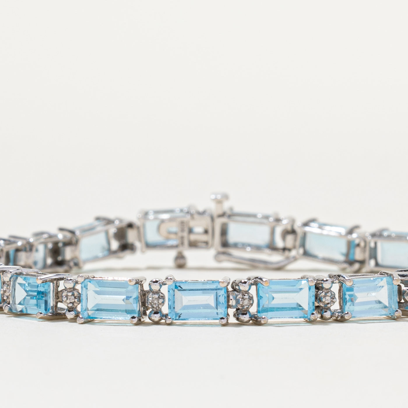 10K White Gold Blue Topaz Gemstone Bracelet - 14.00ctw Natural Stone, 7 Inches Adjustable Length | Elegant Jewelry Gift for Women, Birthday, Anniversary & Special Occasions