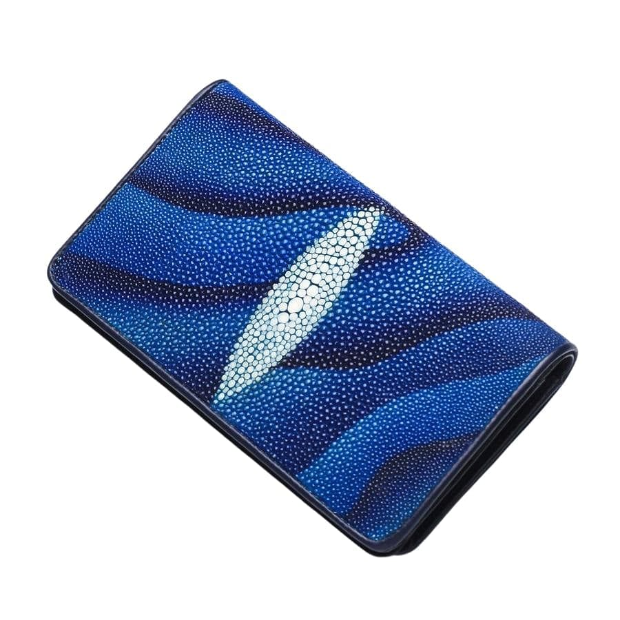 Premium Blue Stingray Skin Leather Long Wallet for Men - RFID Blocking Bifold Wallet with Money Clip - Perfect for Business, Travel & Everyday Use