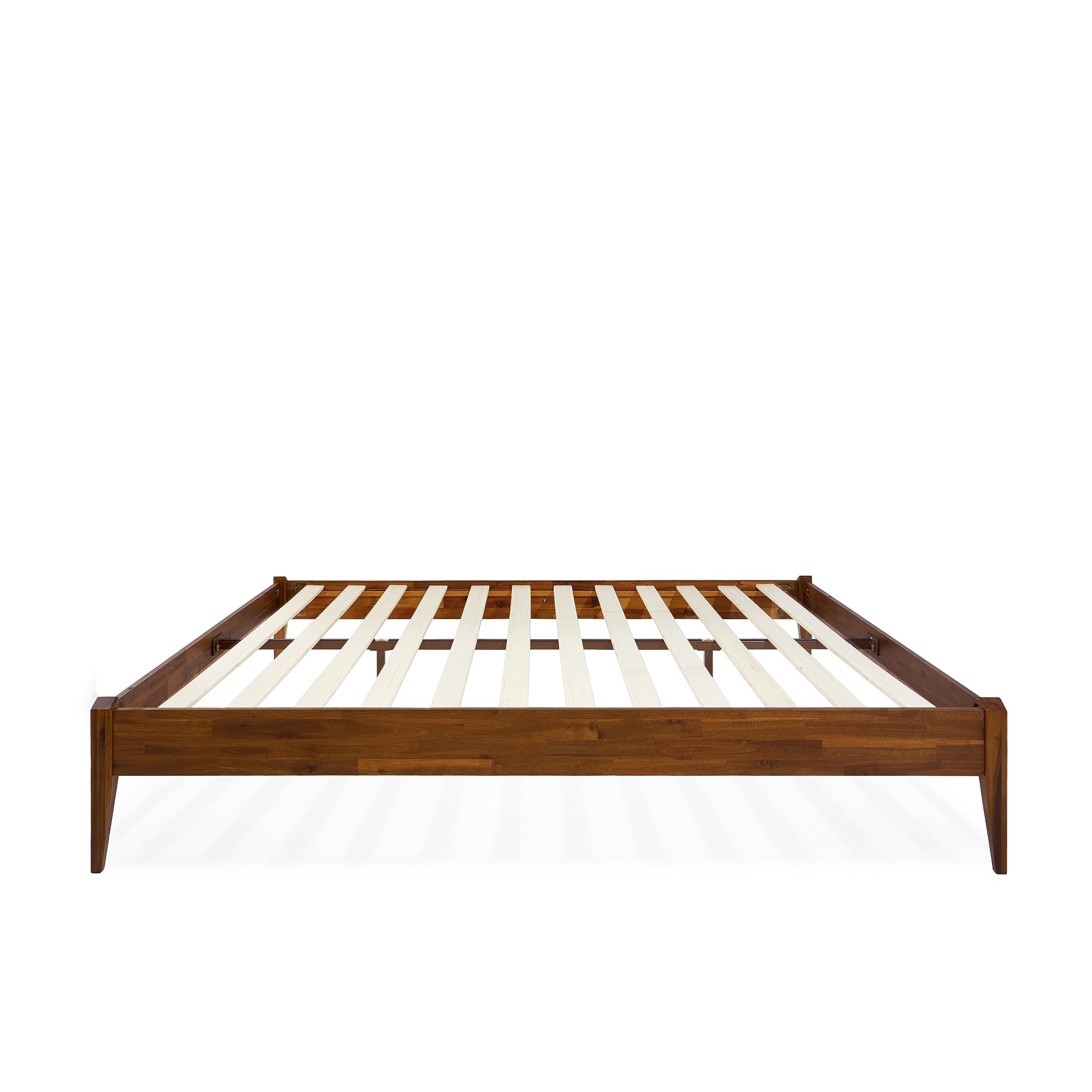 Bme Dinkee 15 Inch Signature Bed Frame - No Headboard Modern Minimalist Design with Acacia Wood - 12 Sturdy Wood Slats Support - Easy Assembly - No Box Spring Needed - Dark Chocolate Finish (Full Size) - Perfect for Small Spaces & Modern Bedrooms
