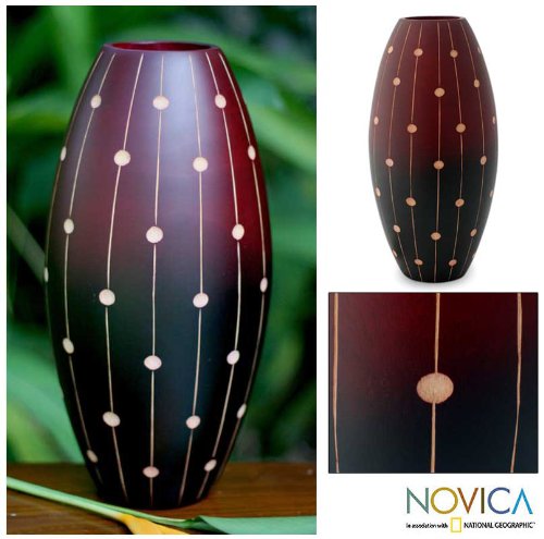 Hand Carved Large Mango Wood Vase - Red 'Codex' by NOVICA | Unique Home Decor for Living Room, Dining Table & Wedding Centerpieces